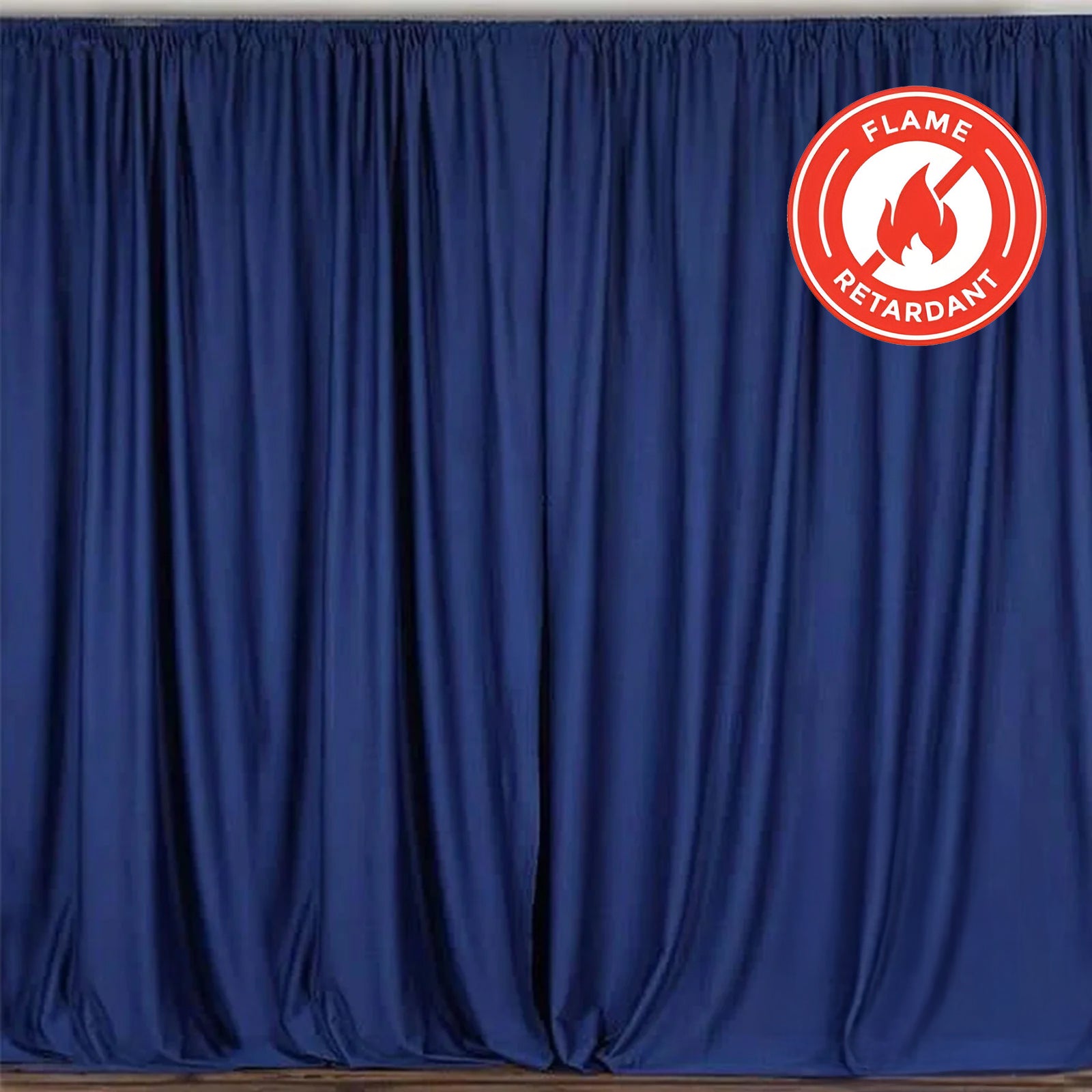2-Pack Navy Blue Wrinkle-Free Scuba Polyester Flame-Resistant 10ftx10ft Event Curtain Drapes