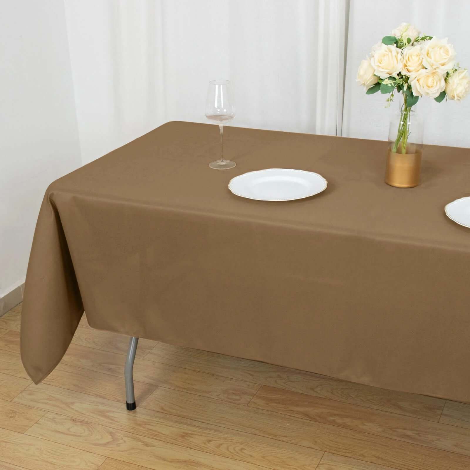 Stylish and Durable Taupe Polyester Rectangle Tablecloth (60x102) - Perfect for Events