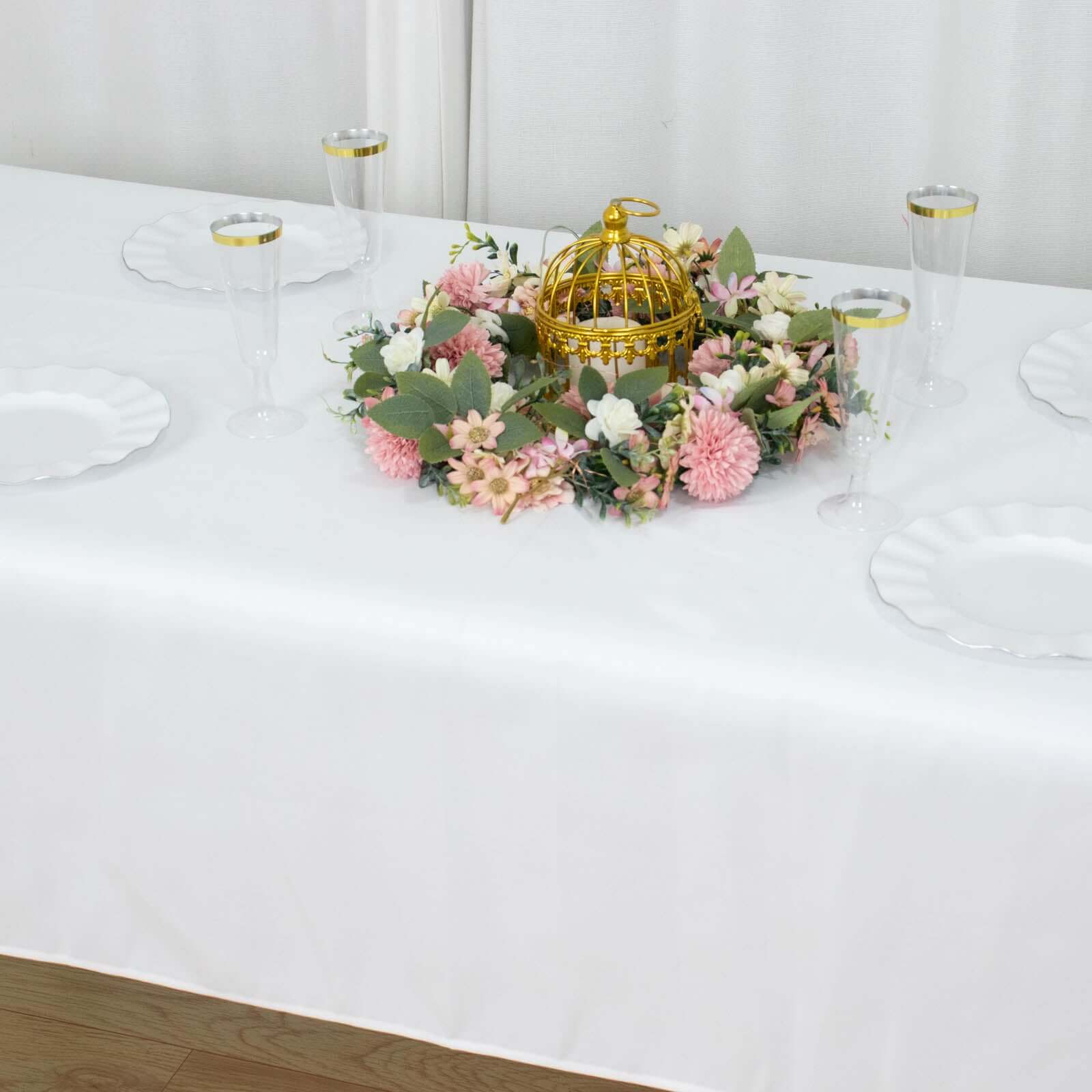 White 54x96 Premium Polyester Rectangle Tablecloth - 220GSM Durable & Stain-Resistant for Events