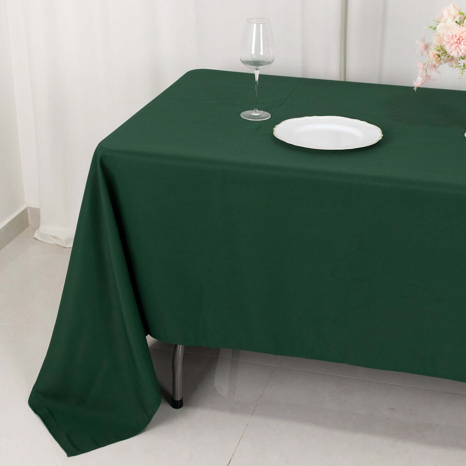 Hot Deal! Stain-Resistant 220GSM Hunter Emerald Green Polyester 60x126 Rectangle Tablecloth
