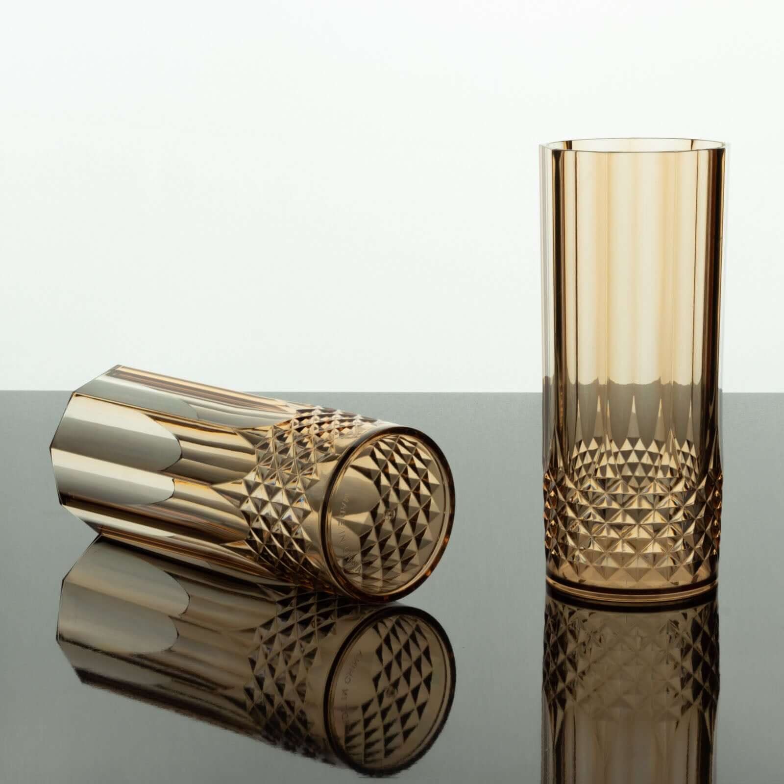 14oz Shatterproof 6-Pack Amber Gold Plastic Cocktail Tumblers with Crystal Cut Style