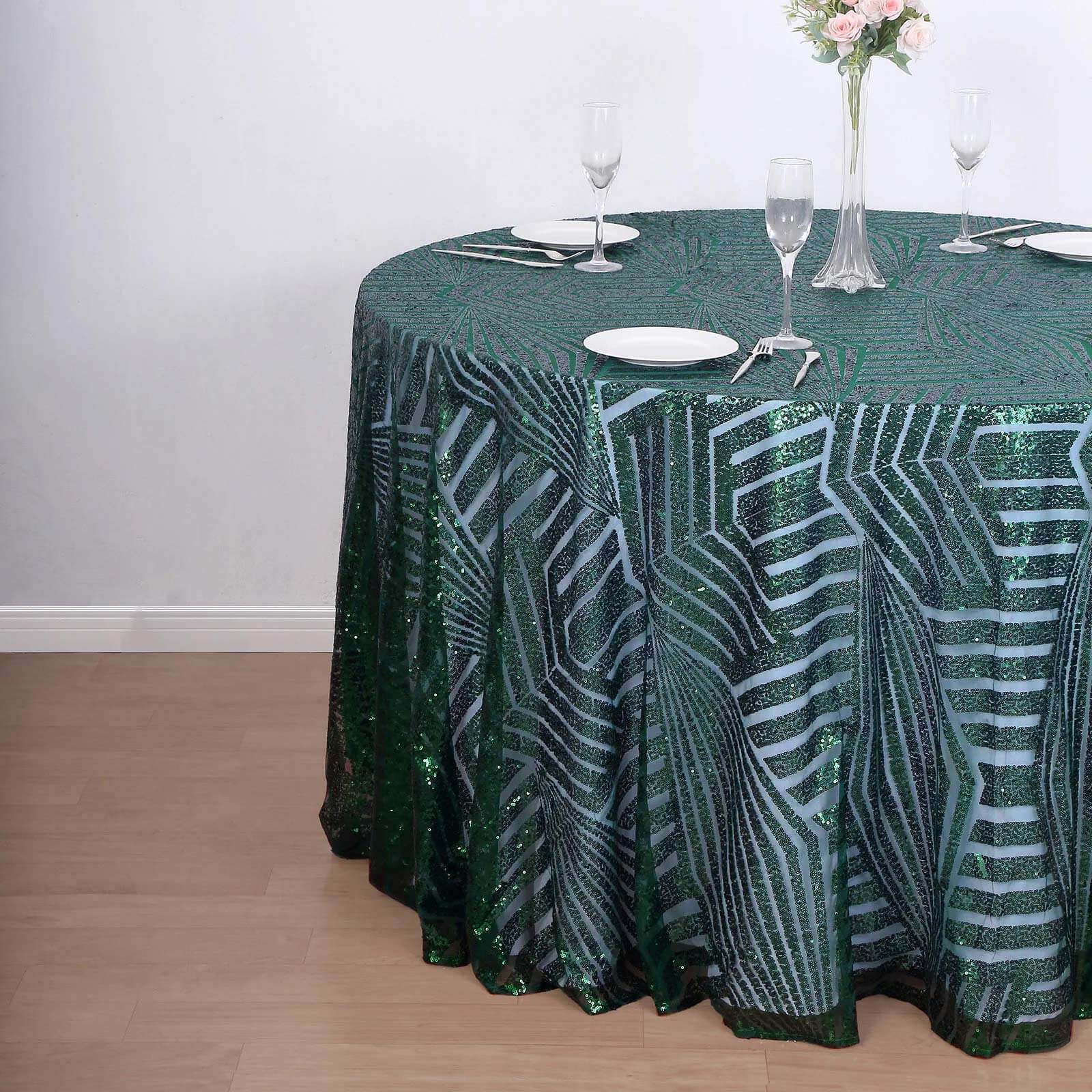 Hunter Emerald Green Sequin 120' Round Tablecloth - Seamless Diamond Glitz