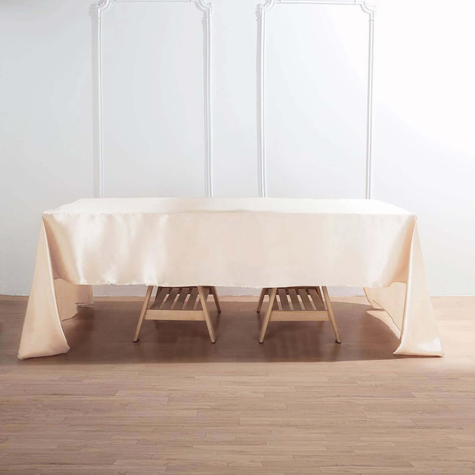 Beige Satin 60x126 Rectangular Tablecloth - Smooth & Lustrous, Ideal for Events