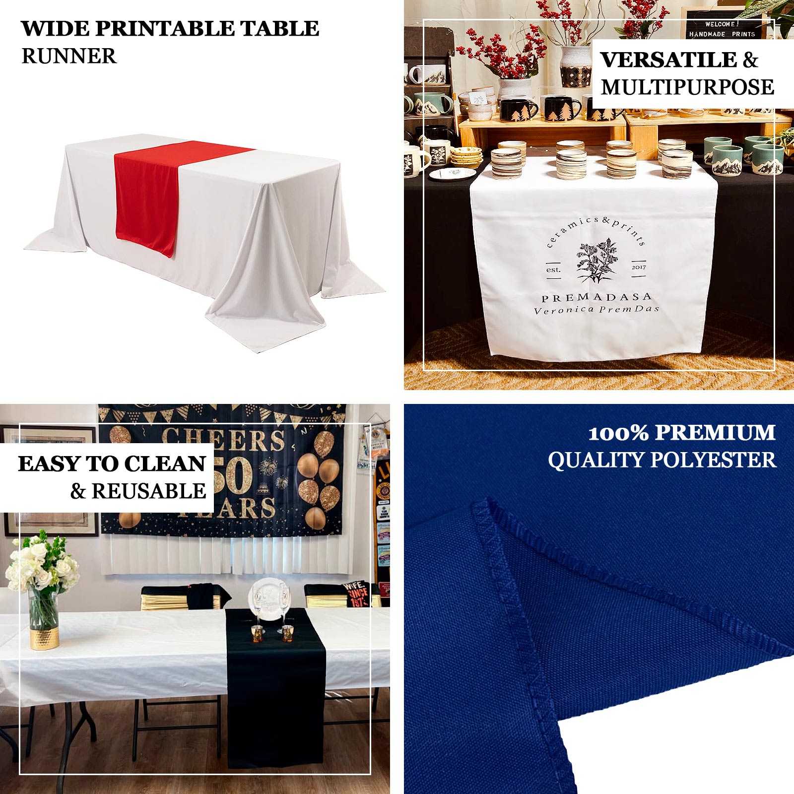 Hot Deal! Extra Wide Red 24x72 Sublimation - Printable Premium Polyester Table Runner