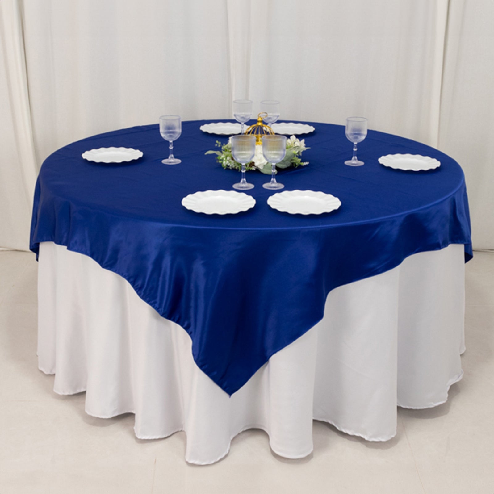 Royal Blue Lamour Satin 72x72 Square Table Overlay - High - Quality Smooth Finish Table Topper