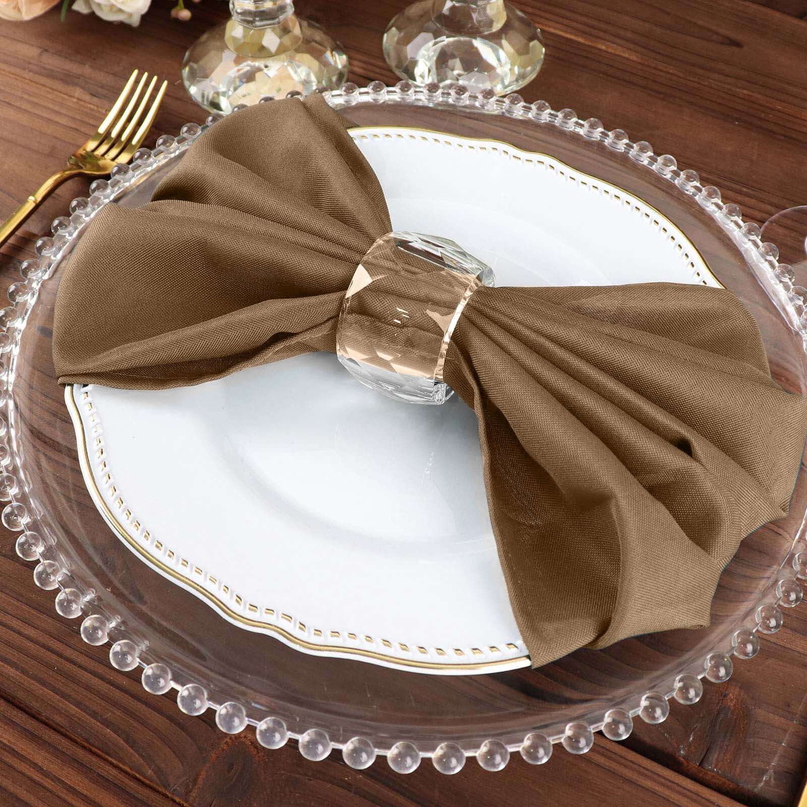 Wrinkle-Resistant 5-Pack Taupe Polyester 20x20 Easy-Care Cloth Napkins