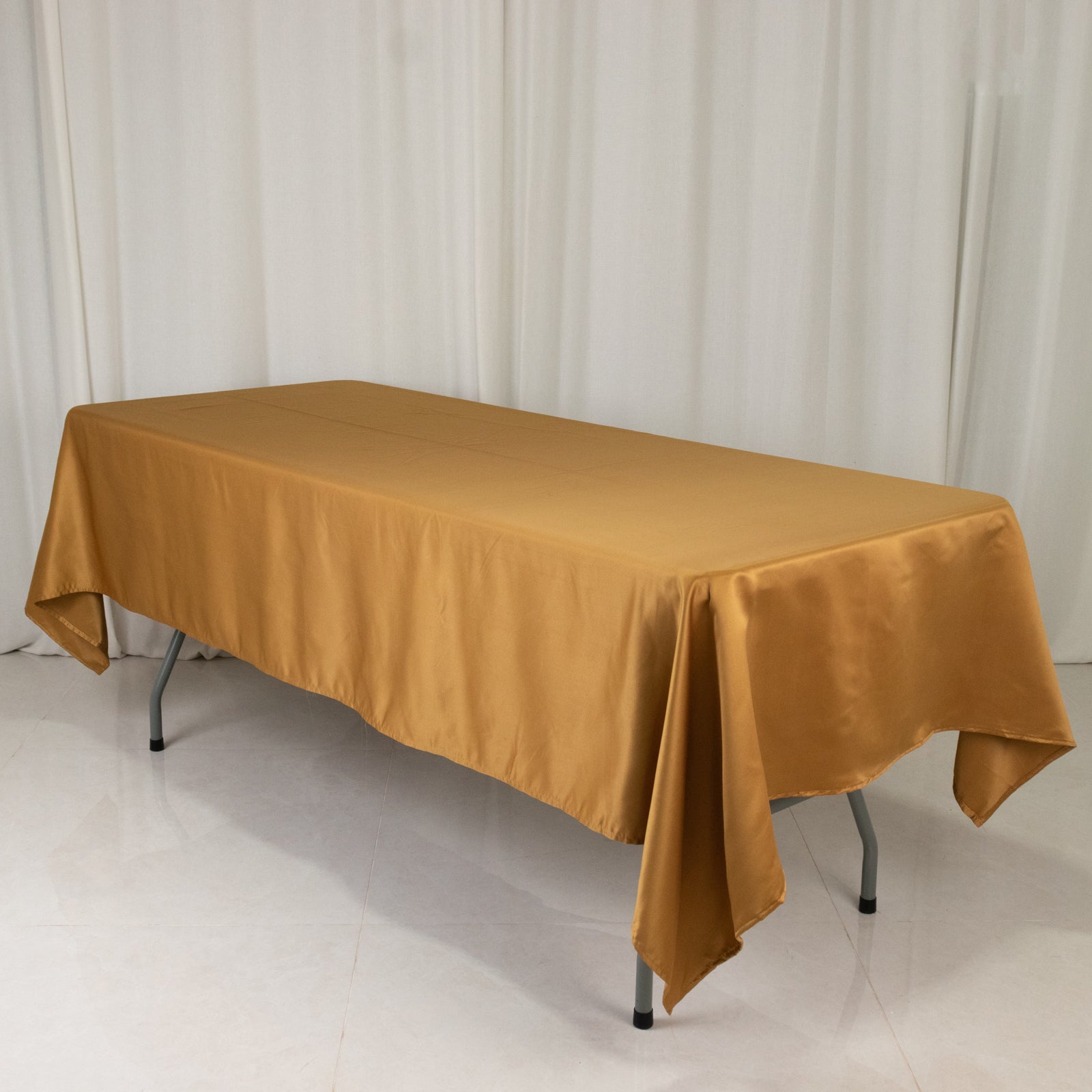 Hot Sale! Gold Lamour Satin Rectangle Tablecloth (60x102) for Weddings and Banquets - Durable and Silky Soft