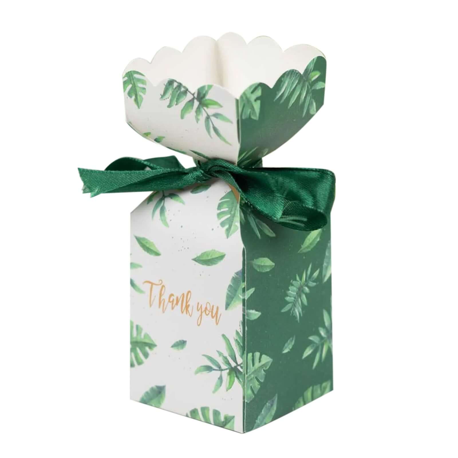 25-Pack Green Leaf Print Satin Ribbon Candy Gift Boxes - Perfect Party Favors