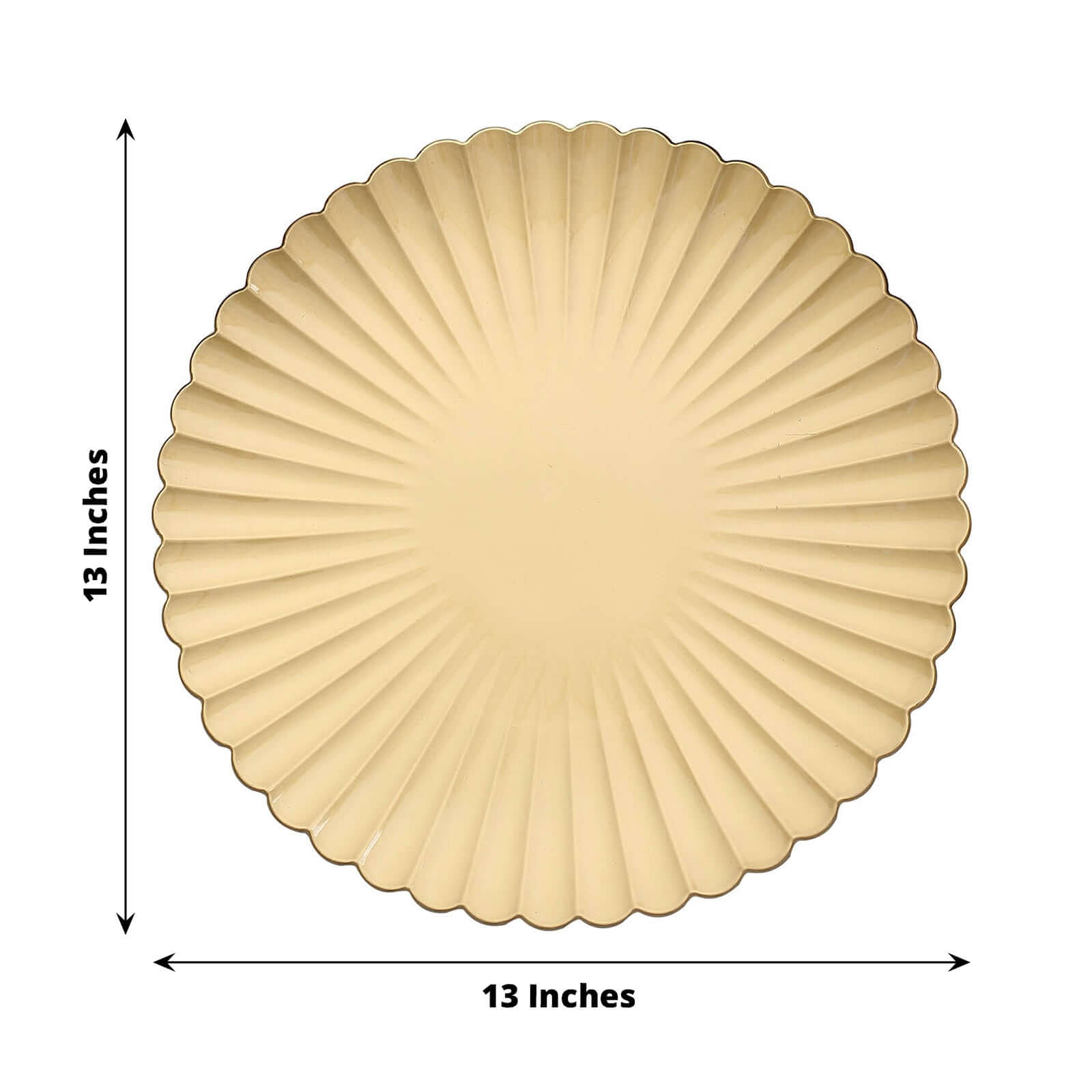6-Pack Gold Plastic Round Charger Plates, 13 inches, Coastal Style with Scalloped Shell Pattern, Disposable Tableware