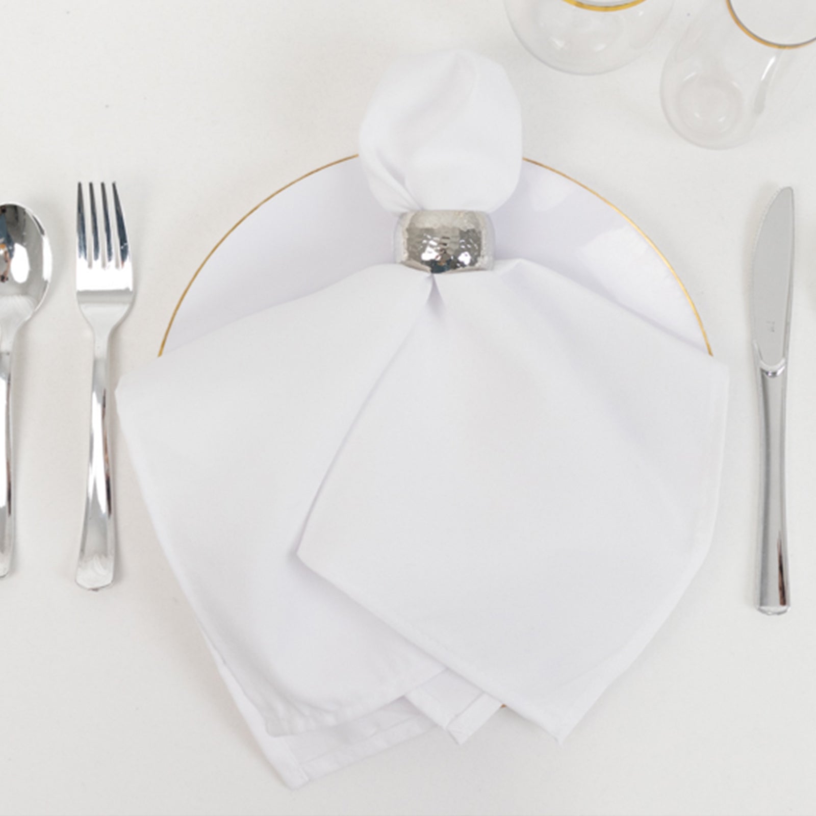 5-Piece Set of 20x20 Wrinkle-Resistant White Cotton Blend Dinner Napkins for Daily Use
