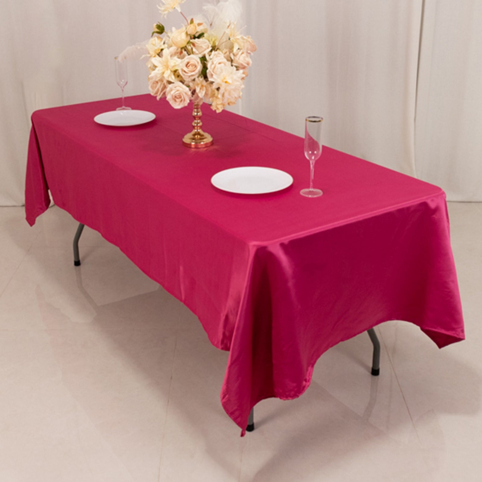 Exclusive Fuchsia Lamour Satin Rectangle Tablecloth - 60x102, Durable & Silky Soft
