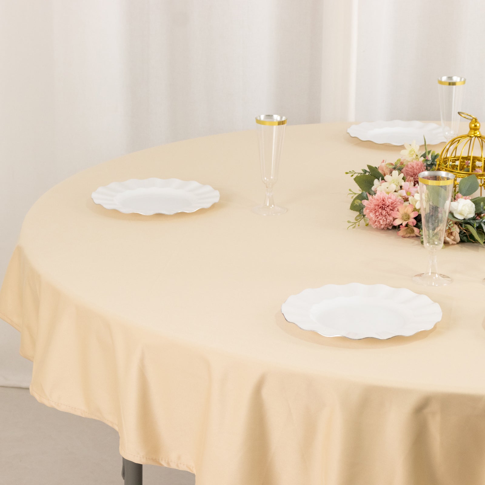 Premium Beige 70' Round Scuba Tablecloth - Wrinkle & Stain Free