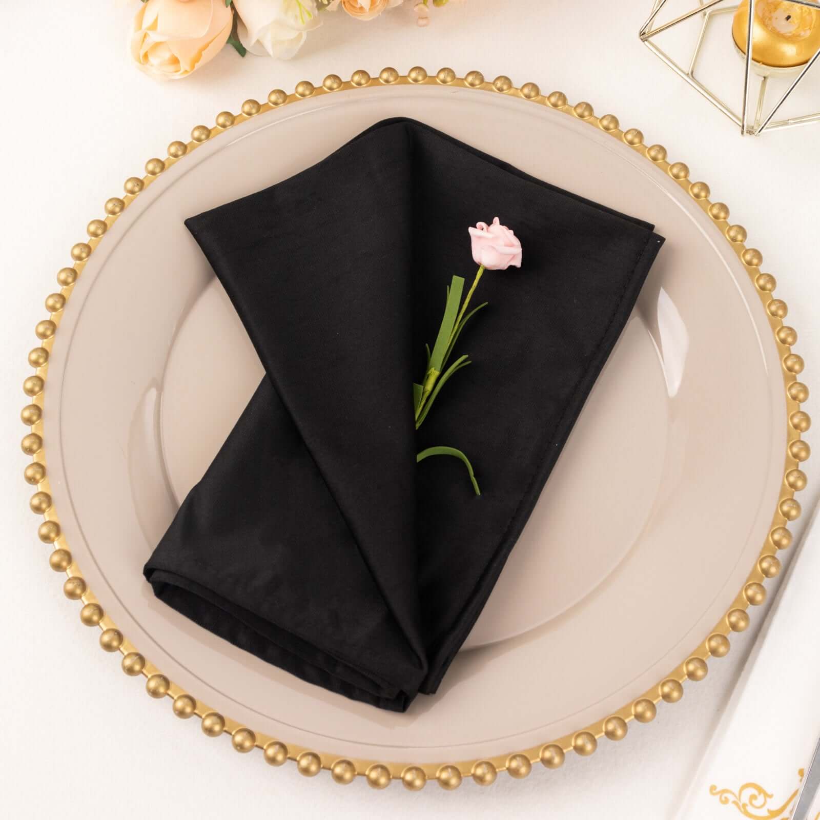 5-Pack Premium Black 20x20 Scuba Dinner Napkins - Durable, Reusable & Stain-Free