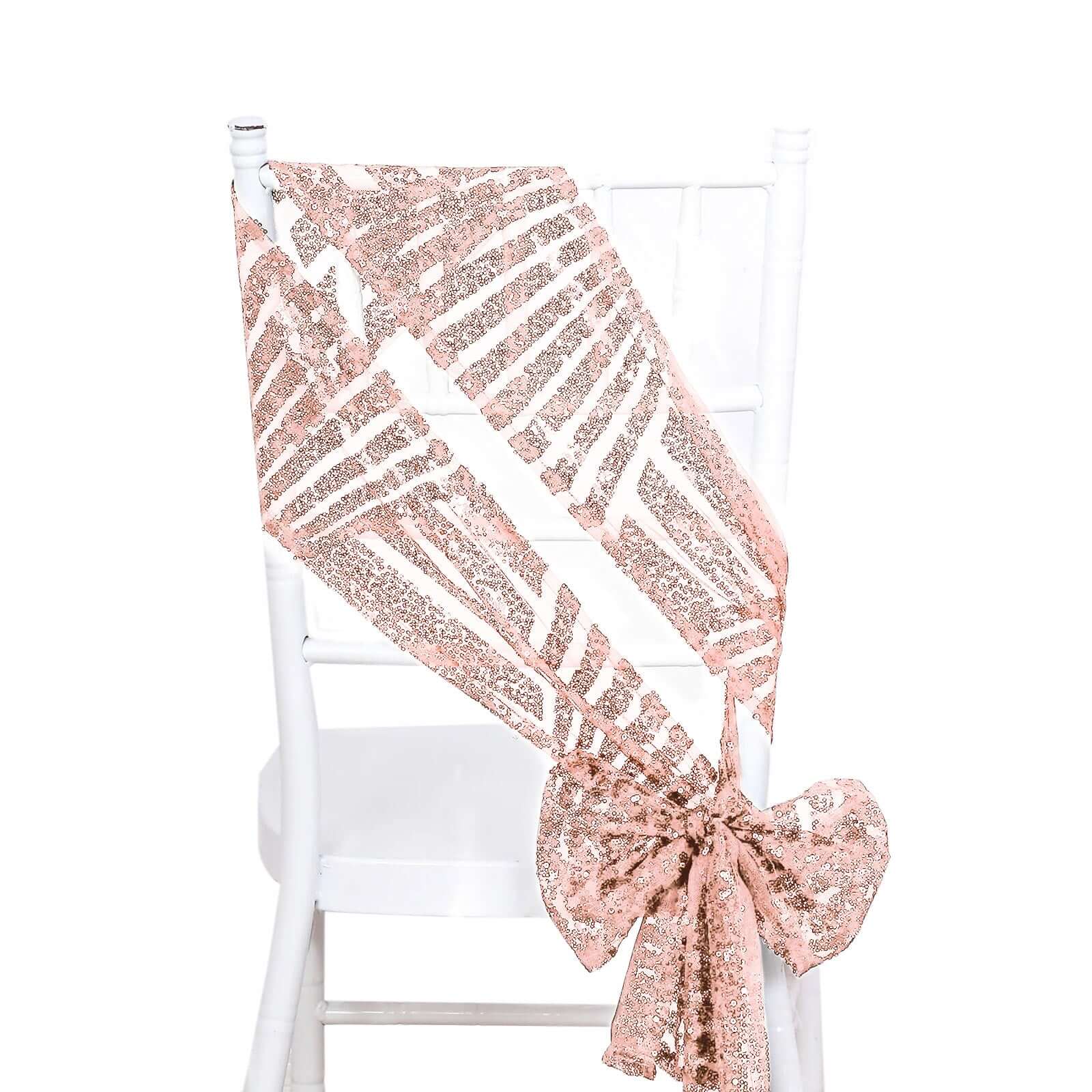 5-Pack Rose Gold Glitz Sequin Chair Sashes with Diamond Design - Exclusive Offer