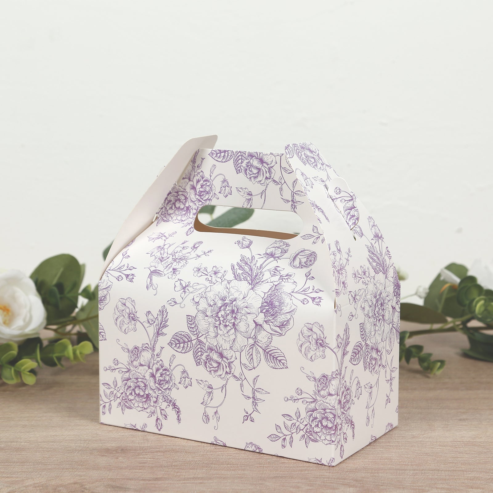 25-Pack Matte Lavender and White French Toile Pattern Candy Tote Gable Boxes in Cardstock