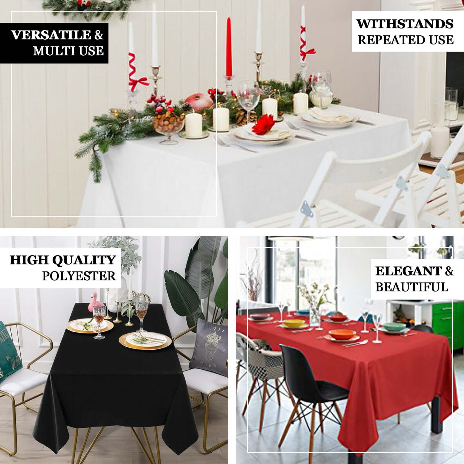 Red Polyester Rectangle Tablecloth 60x126 - Wrinkle-Resistant, Ideal for Various Events