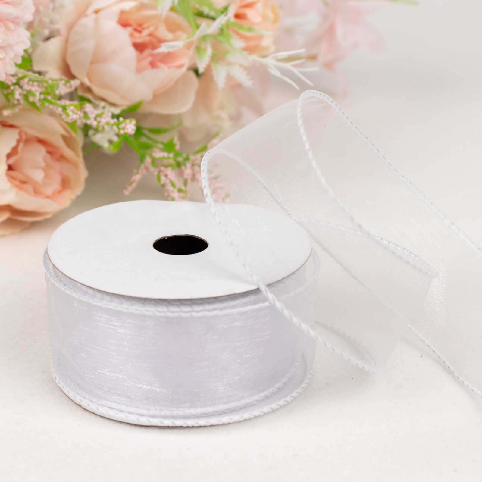 1.5-Inch Wide White Sheer Organza Wired Edge Ribbon, 10 Yards per Spool