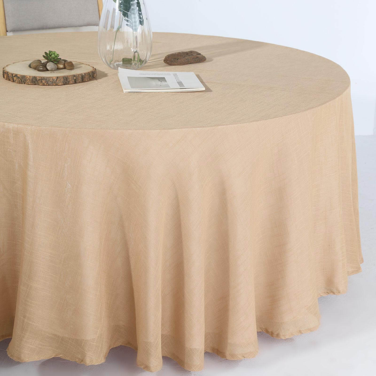 Premium Faux Linen 120" Round Wrinkle-Resistant Tablecloth - Natural