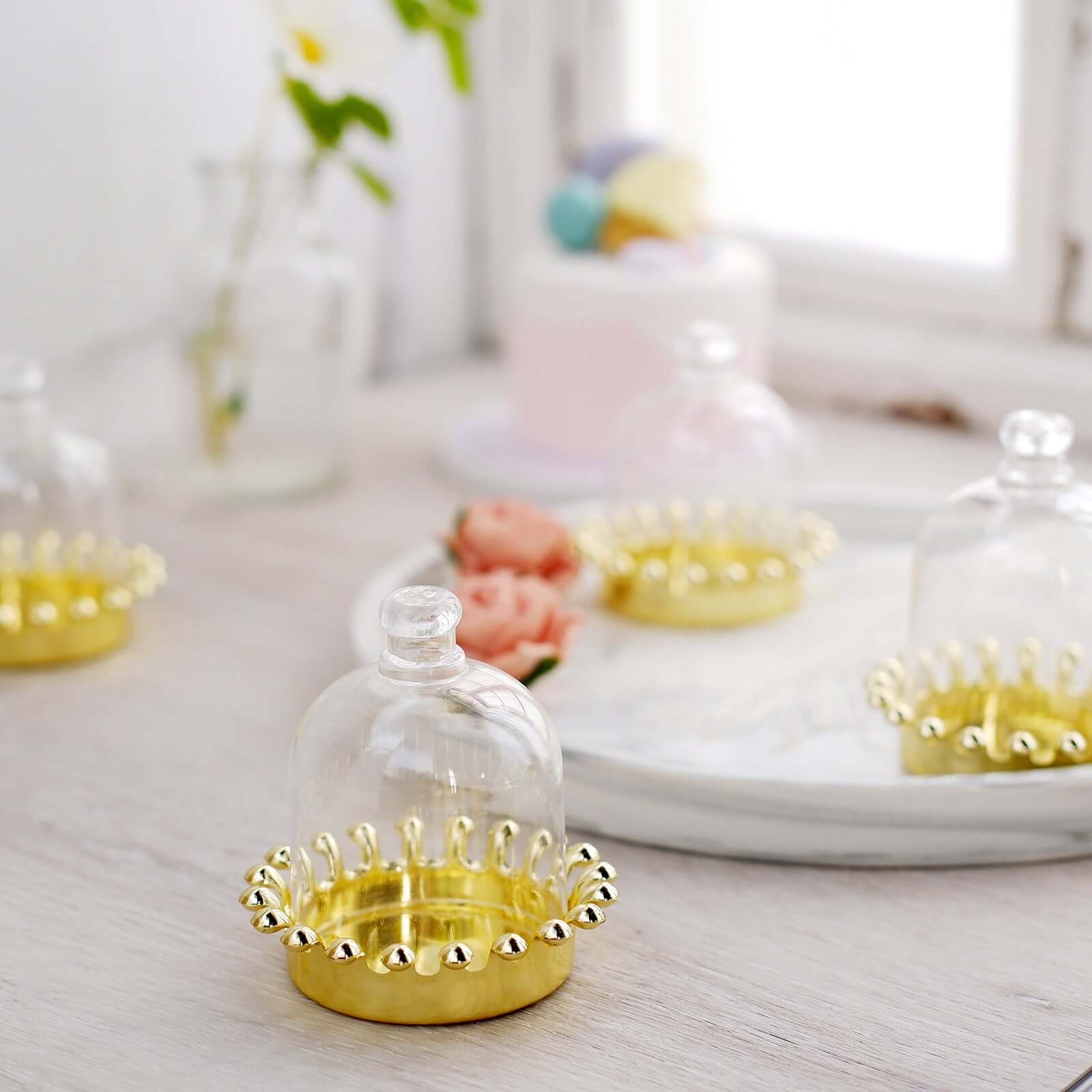 12-Pack Gold & Clear Mini Crown Plastic Treats Party Favor Boxes - Perfect for Special Events