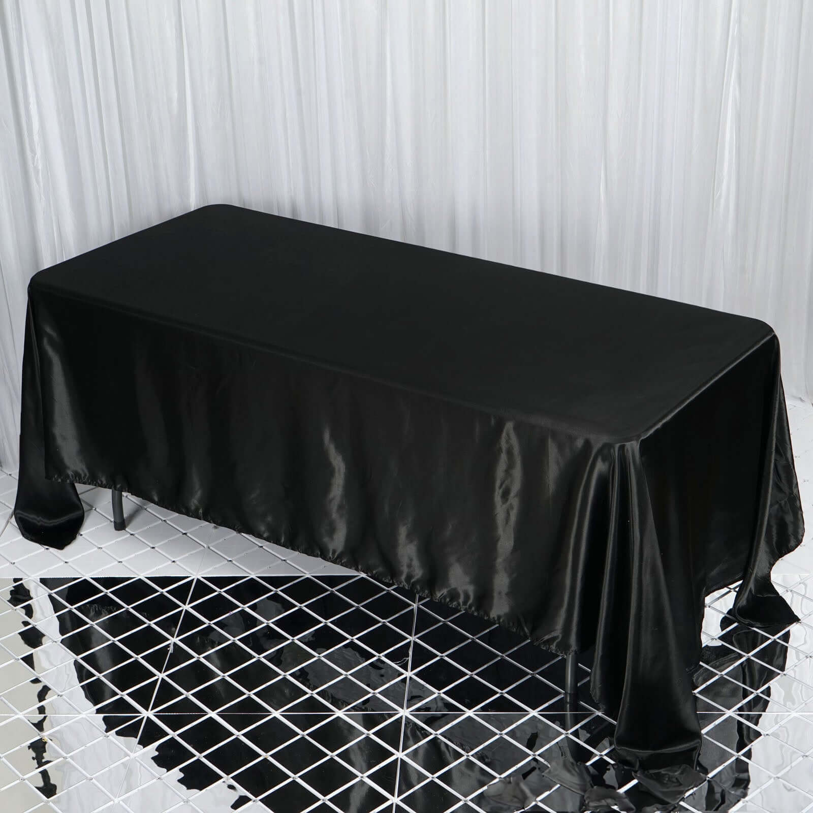 Black Satin 72x120 Rectangular Tablecloth - Smooth, Easy - Care & Perfect for Events