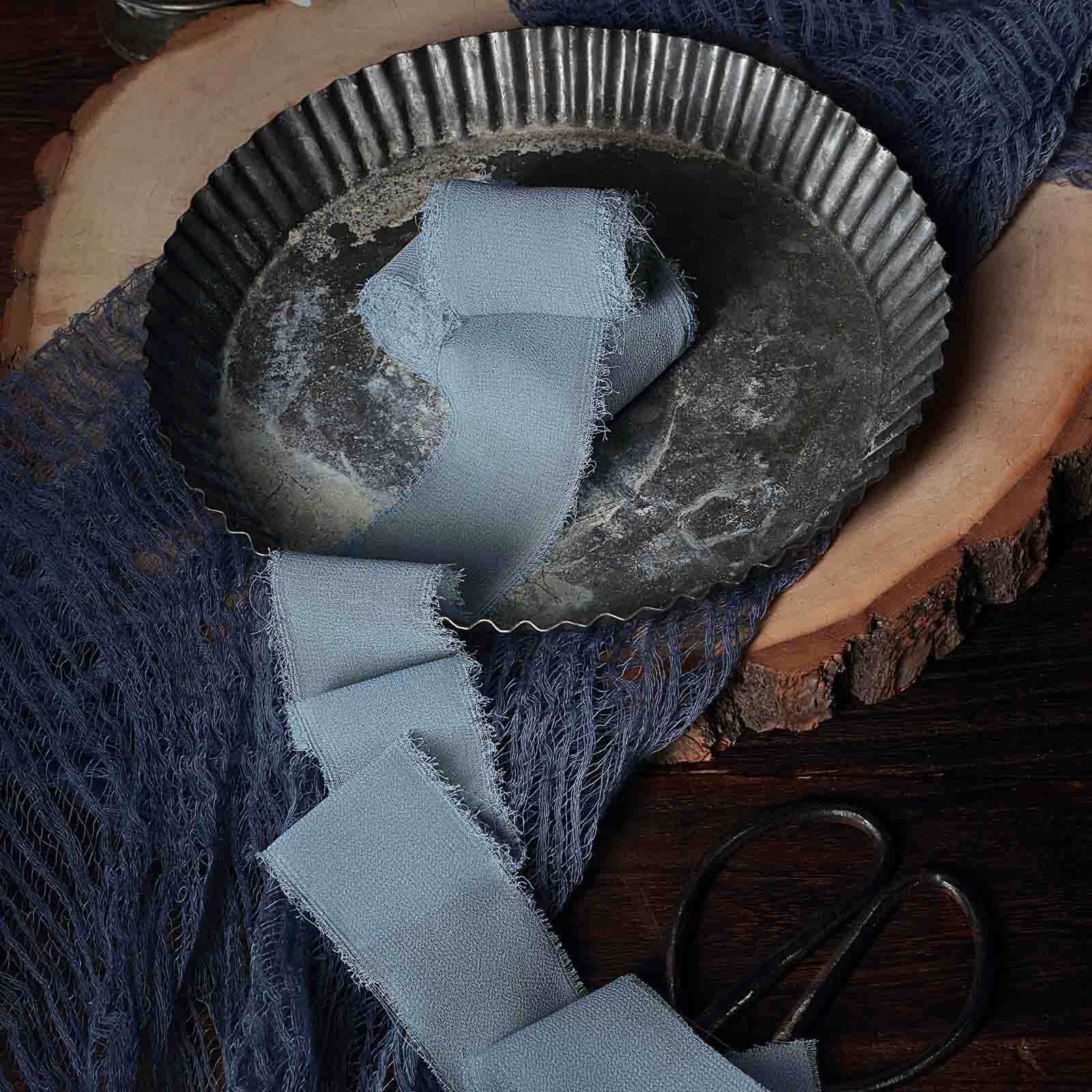 2-Pack 6-Yard Dusty Blue Silk-like Chiffon Linen Ribbon Rolls for Wedding, Gifts & Crafts