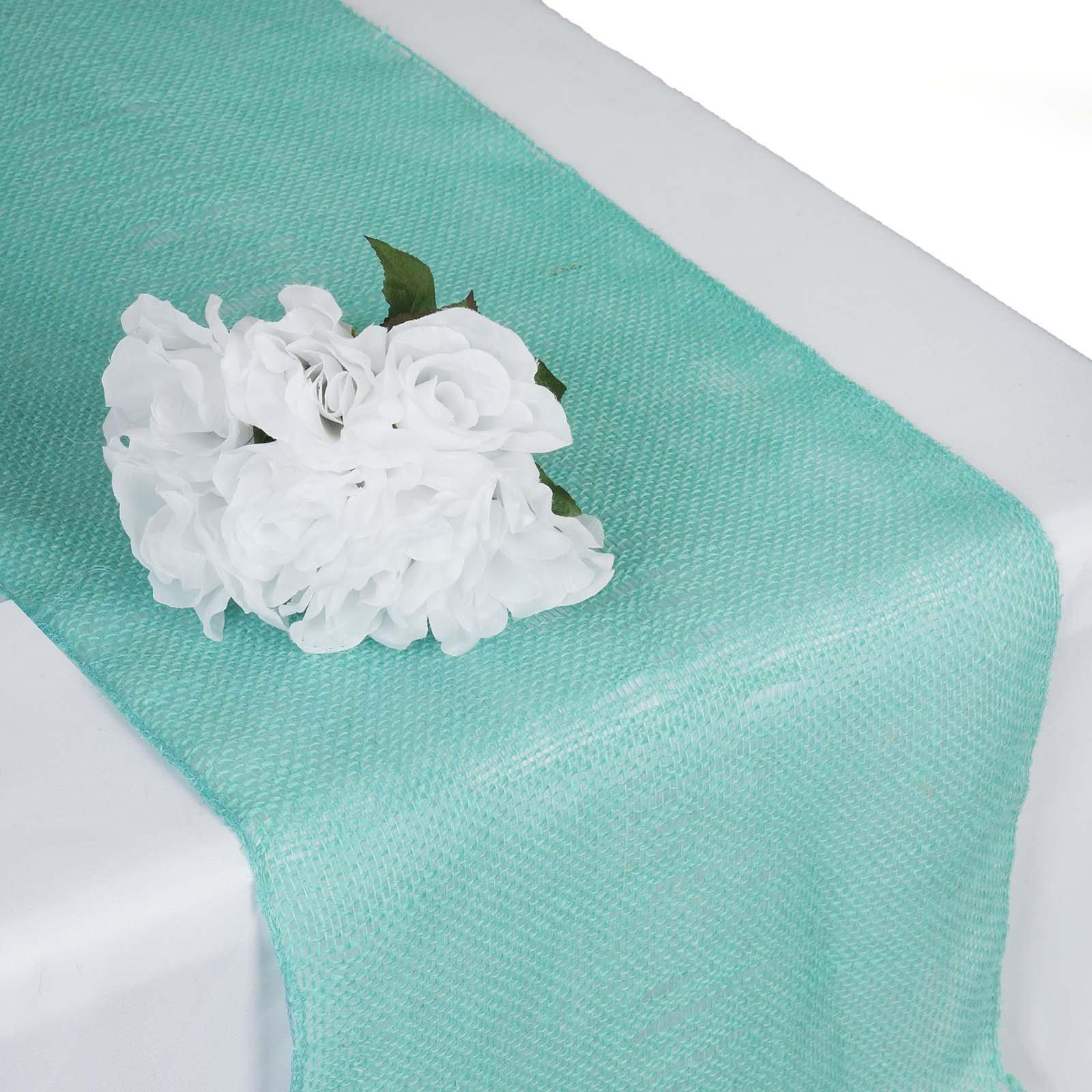 Turquoise 14x108 Burlap Jute Table Runner - Rustic Boho Style Tabletop Linen Decor