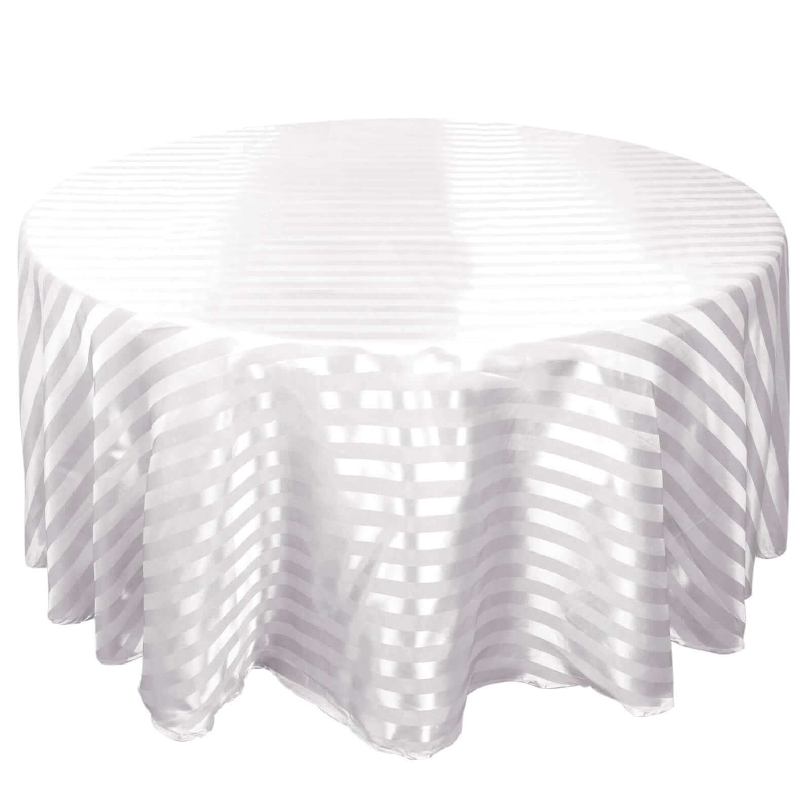 Silky Smooth Seamless White Satin Round Tablecloth with Glossy Stripes - Ideal for Weddings
