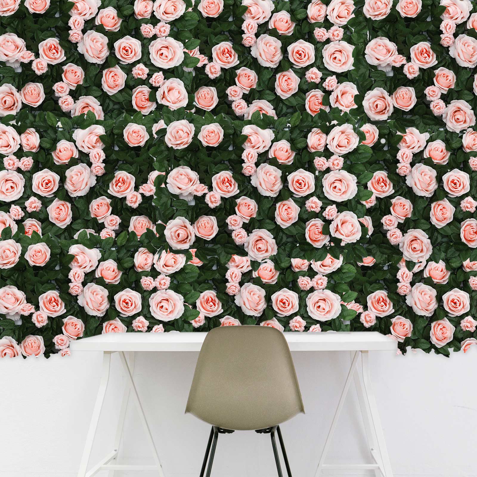 4-Piece Set of 12 Sq ft. Blush Silk Rose Flower Wall Panels for Easy Installation