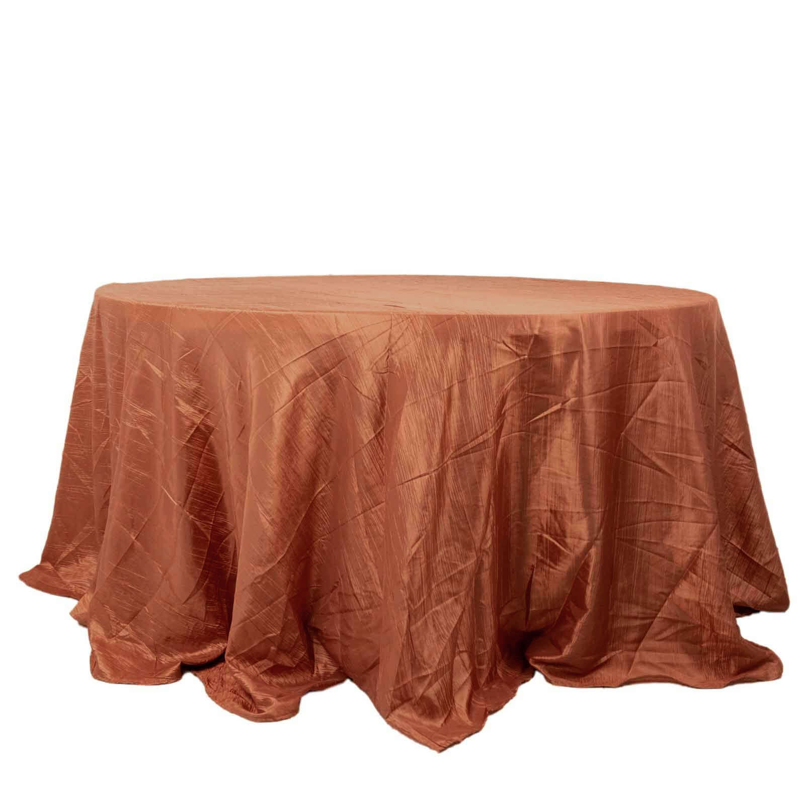 Exclusive Seamless Crinkle Taffeta 132' Round Tablecloth in Terracotta (Rust)