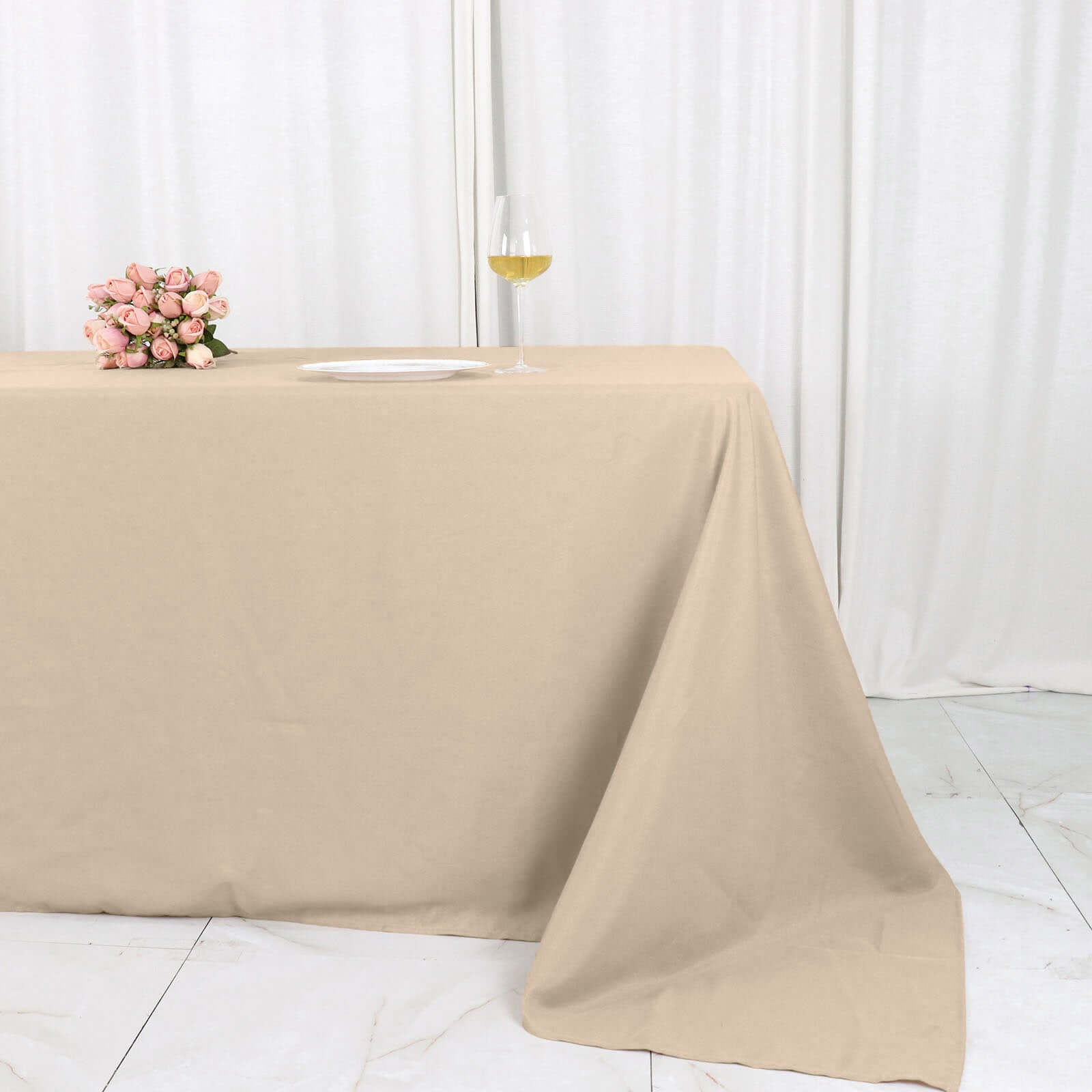 Seamless Wrinkle-Resistant Nude Polyester Rectangle Tablecloth 90x132
