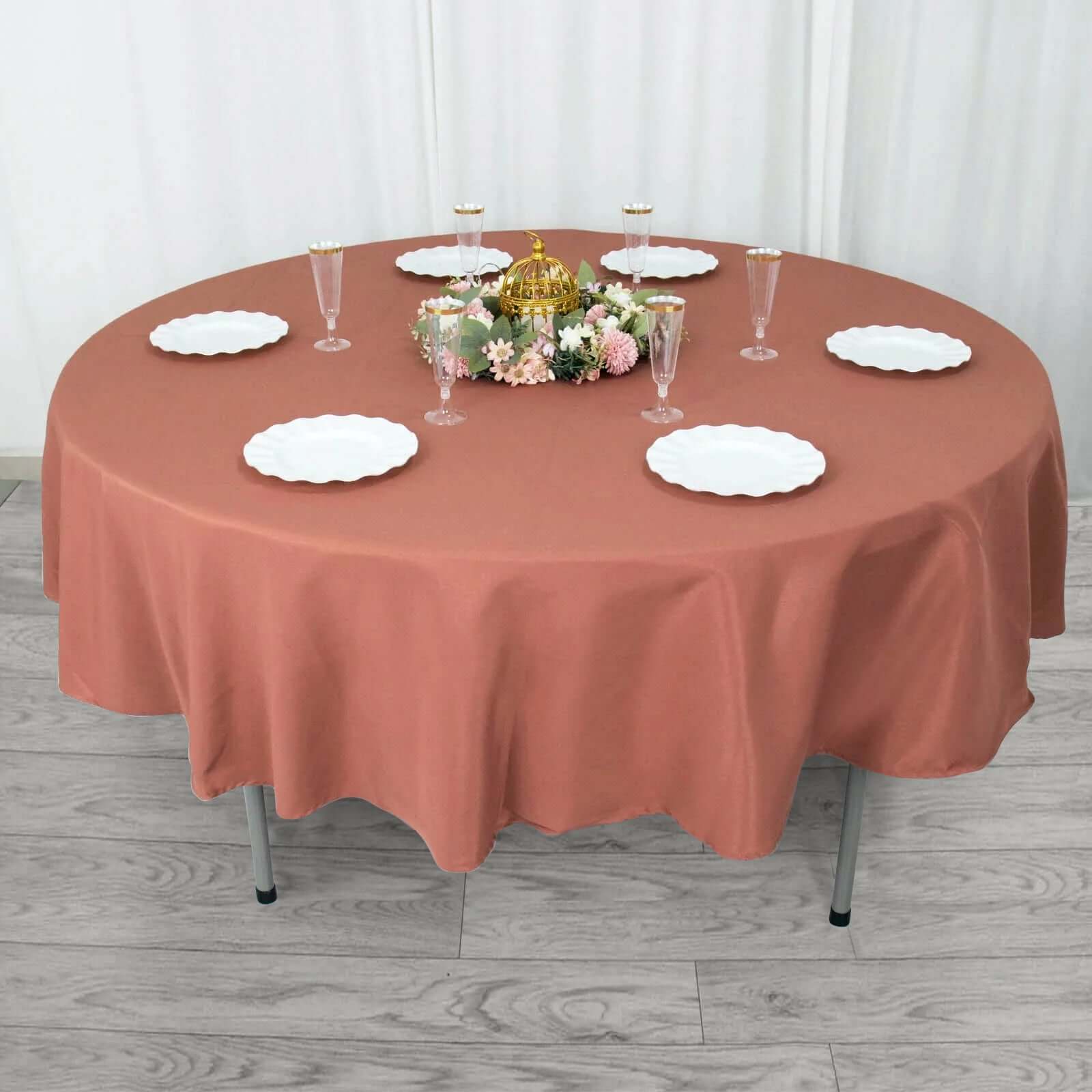 Exclusive 90' Terracotta Polyester Round Tablecloth - Stain & Wrinkle Resistant