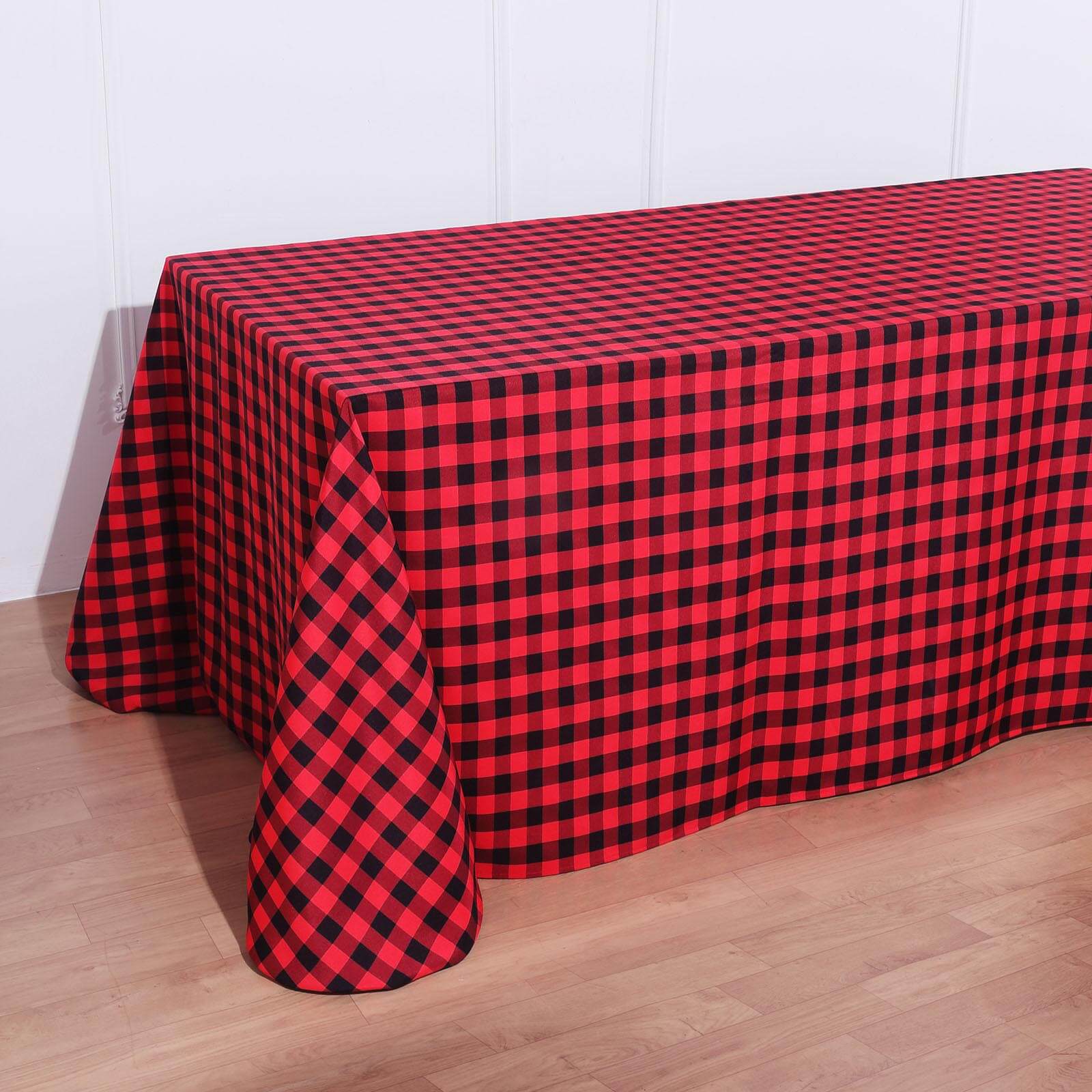 Hot Sale! Black/Red Seamless Checkered Buffalo Plaid Polyester Rectangle Tablecloth 90x132