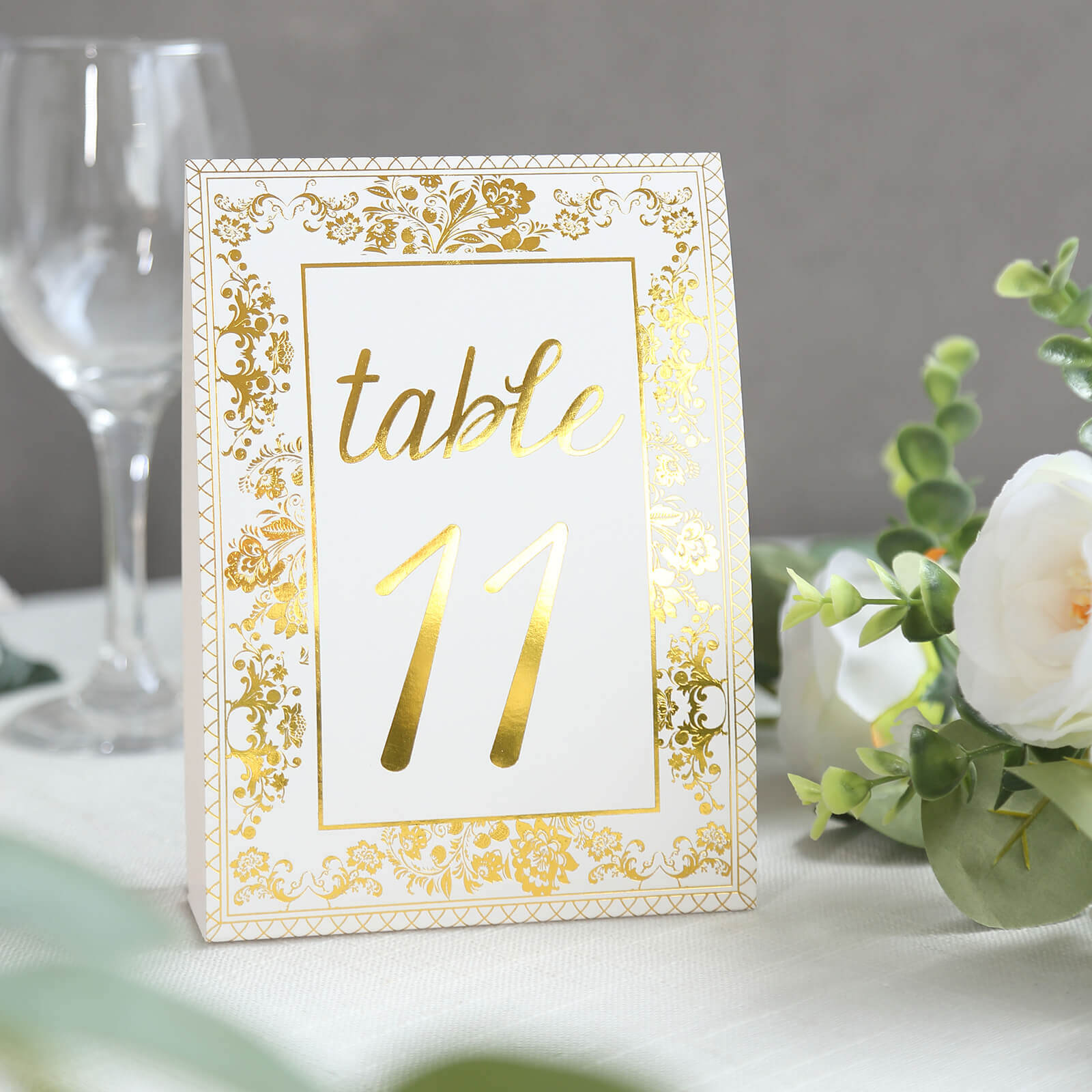 25-Piece Set of Double-Sided Free-Standing Wedding Table Numbers 1-25 in White & Metallic Gold French Toile Style