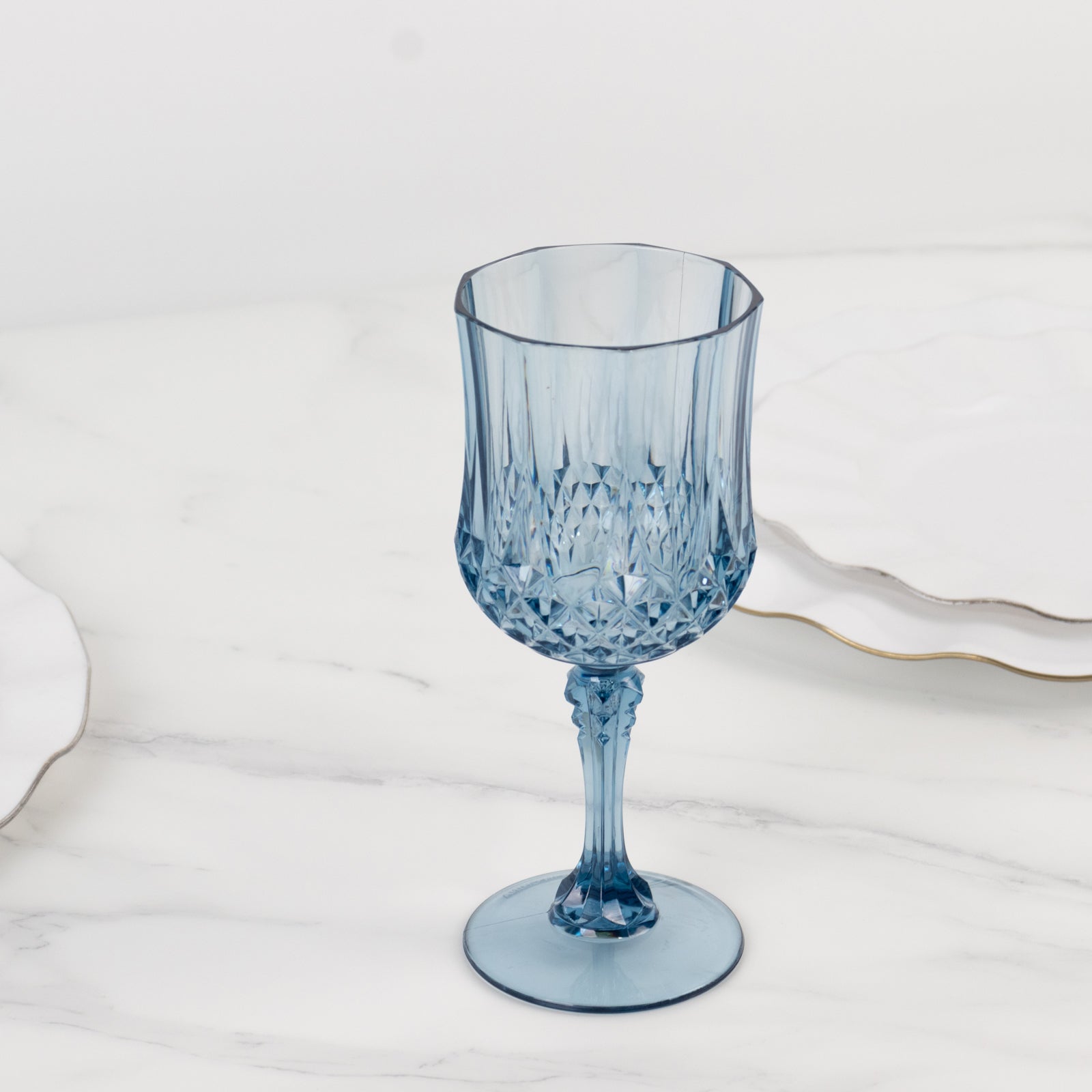 Hot Sale! 6-Pack 8oz Shatterproof Dusty Blue Plastic Cocktail Goblets with Crystal Cut Design