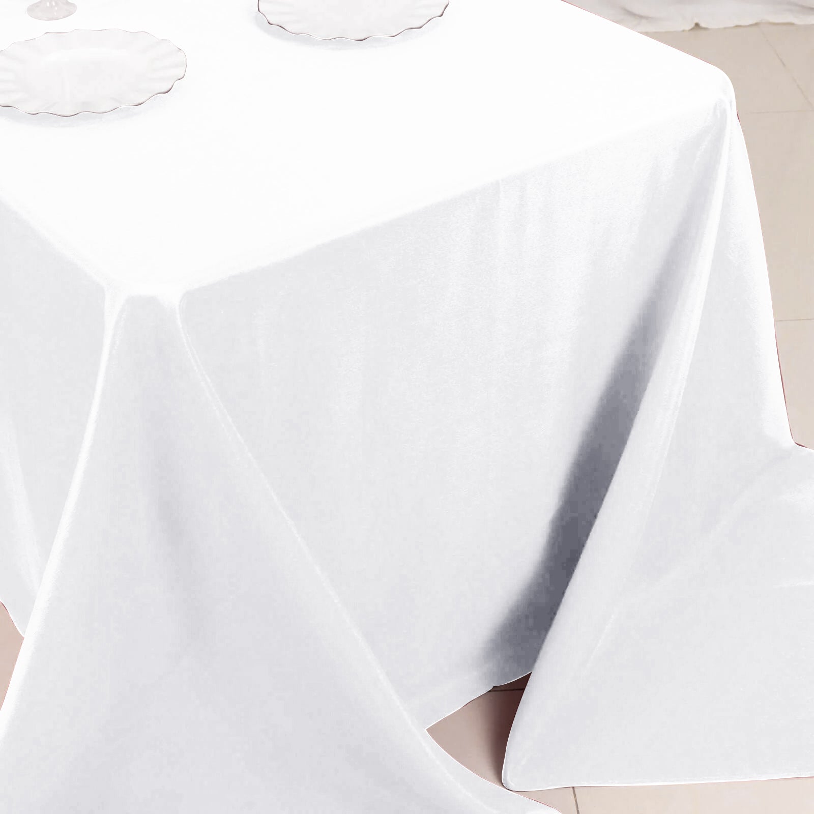 Luxurious Seamless 220GSM Stain-Resistant White Polyester Rectangle Tablecloth 90x132 for Premium Events