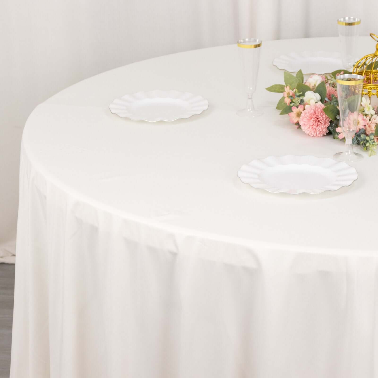 Ivory 120-Inch Premium Scuba Round Tablecloth - Stain & Wrinkle Resistant