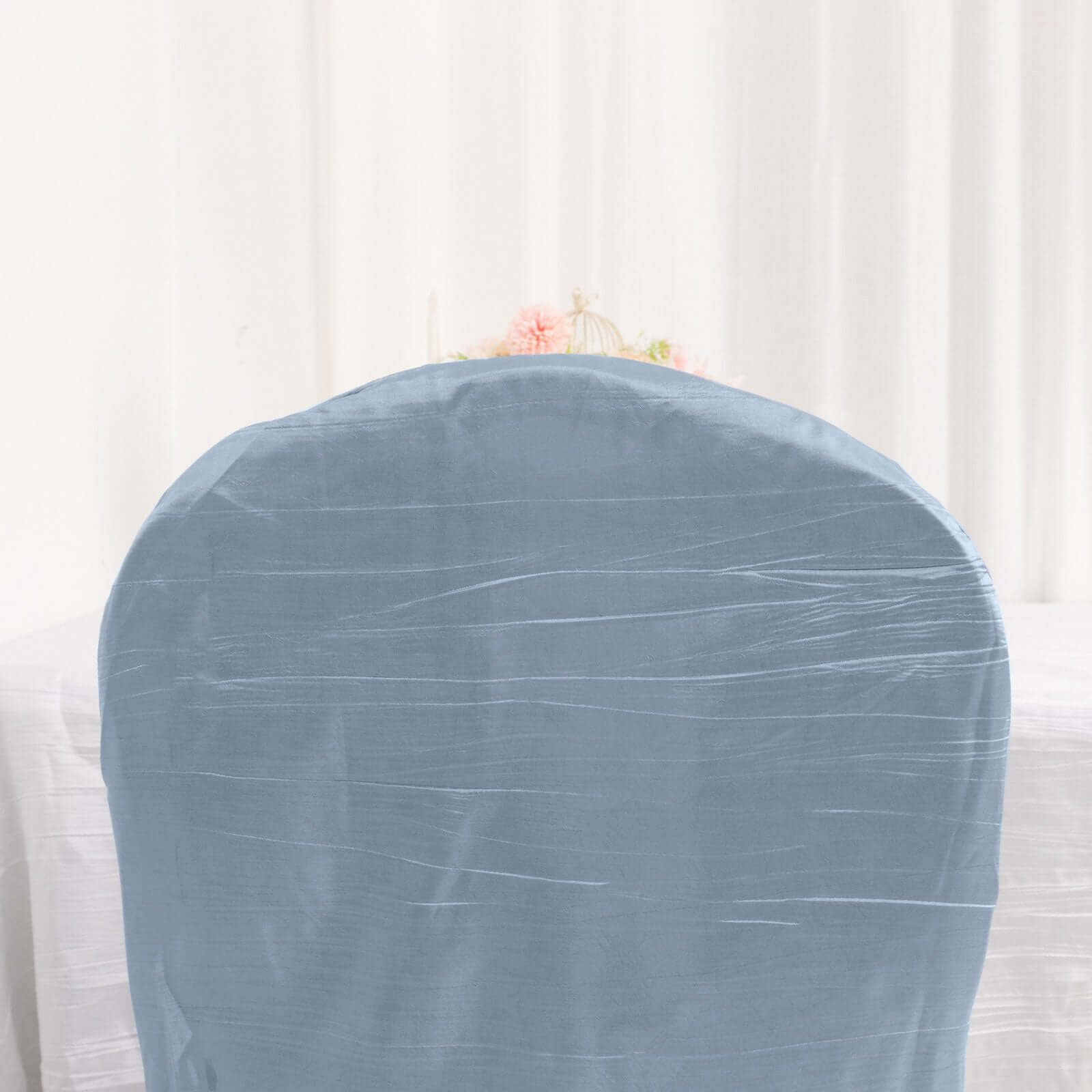 Reusable Dusty Blue Crinkle Crushed Taffeta Slipcover for Banquet Chairs