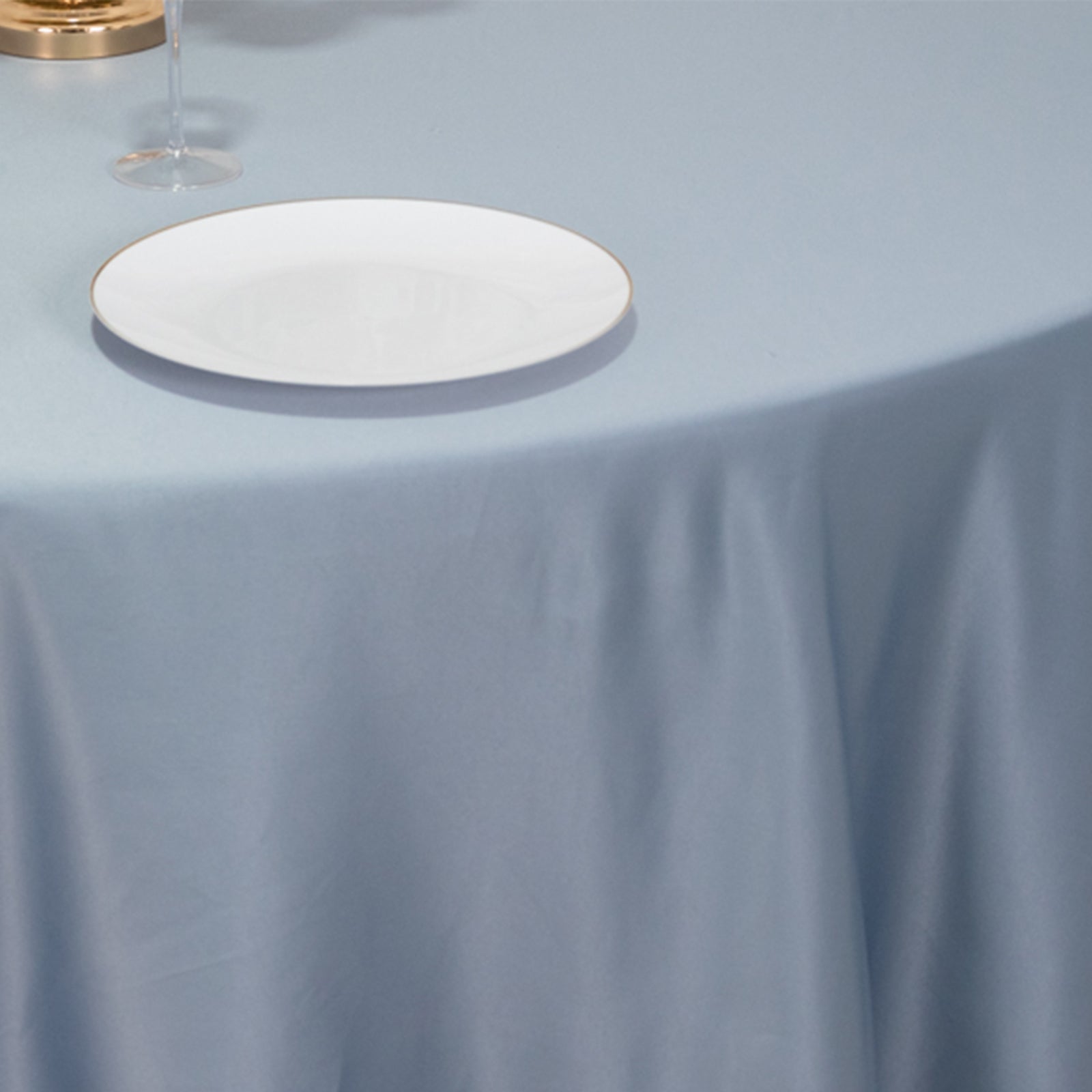 Hot! Dusty Blue Lamour Satin 120" Round Seamless Tablecloth with Soft Sheen