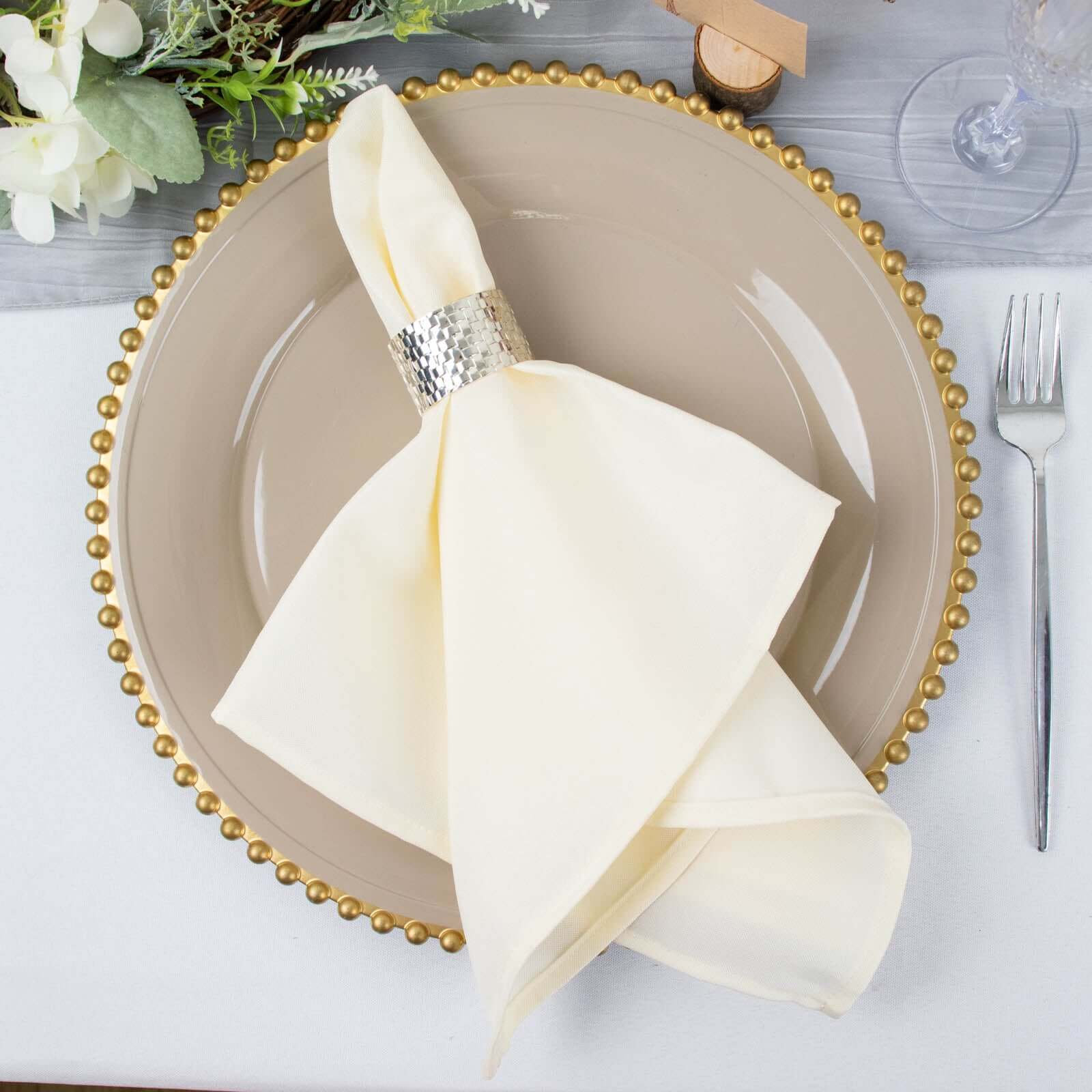 5-Pack Ivory 20x20 Premium Polyester Dinner Napkins - Wrinkle-Resistant & Durable