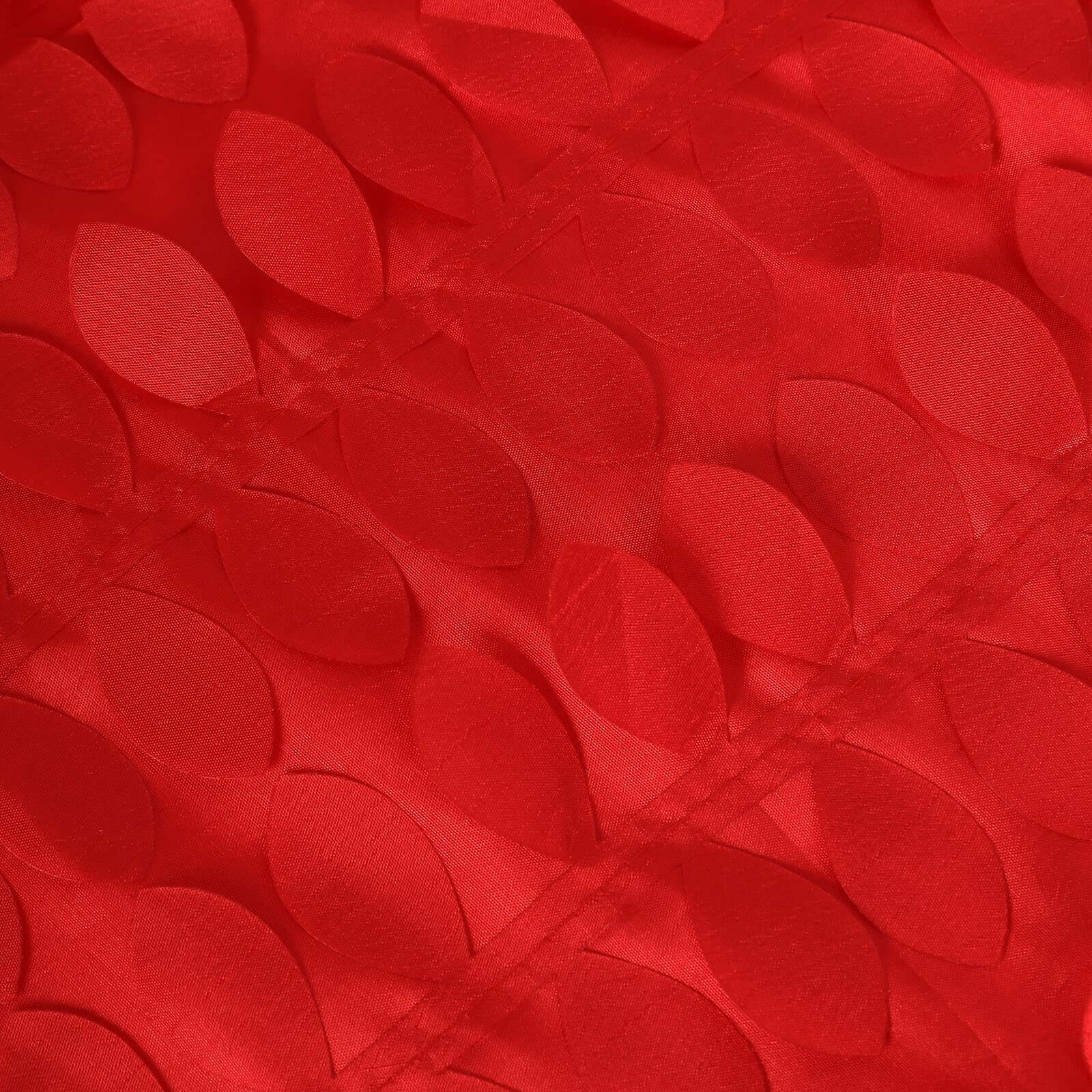 120-Inch Red Seamless 3D Leaf Petal Taffeta Round Tablecloth for 5-Foot Tables
