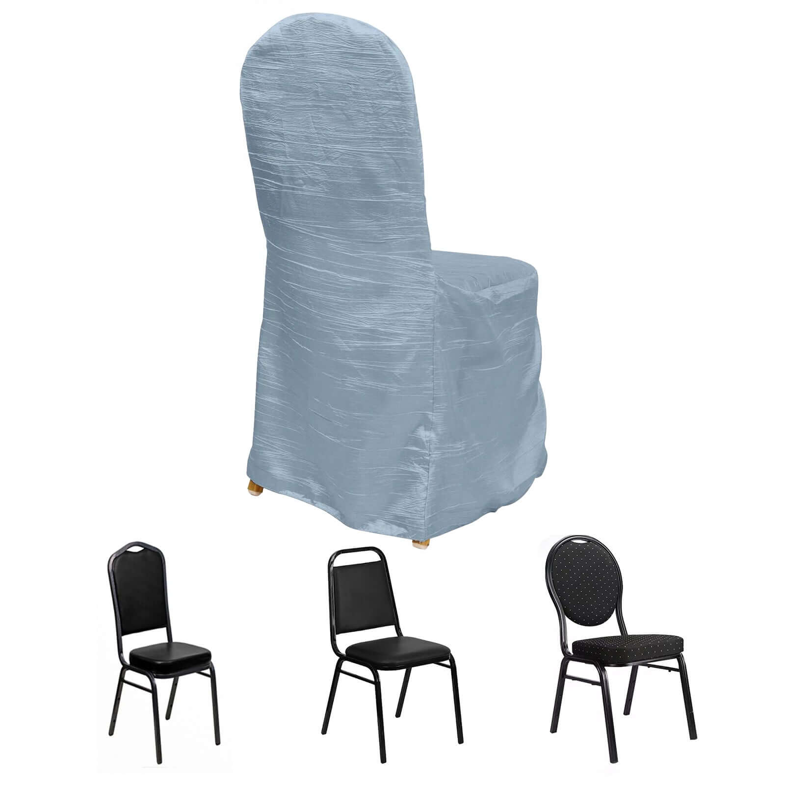 Reusable Dusty Blue Crinkle Crushed Taffeta Slipcover for Banquet Chairs