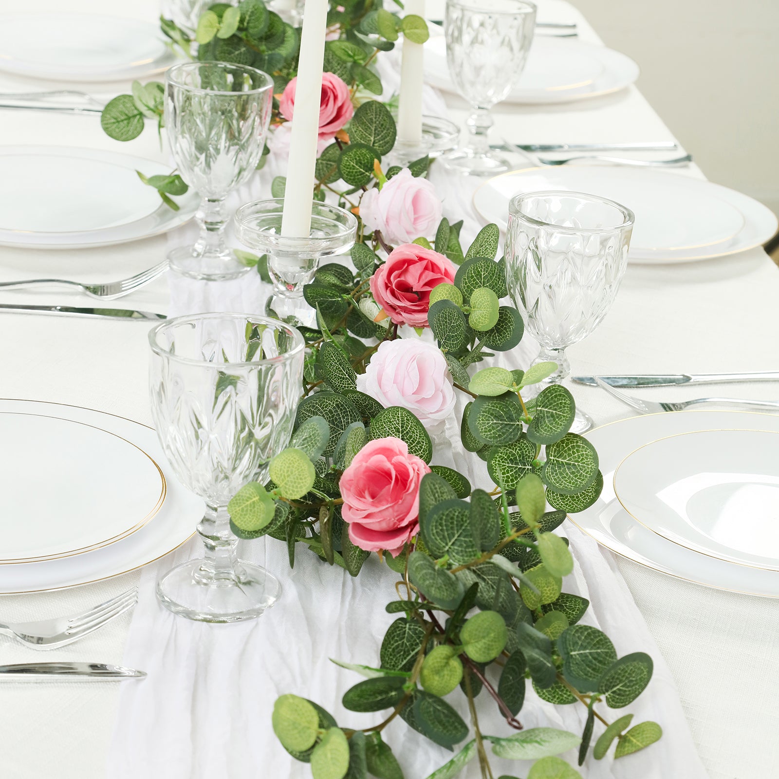 6ft Artificial Eucalyptus Garland with Blush and Dusty Rose Silk Roses - Perfect for Decor