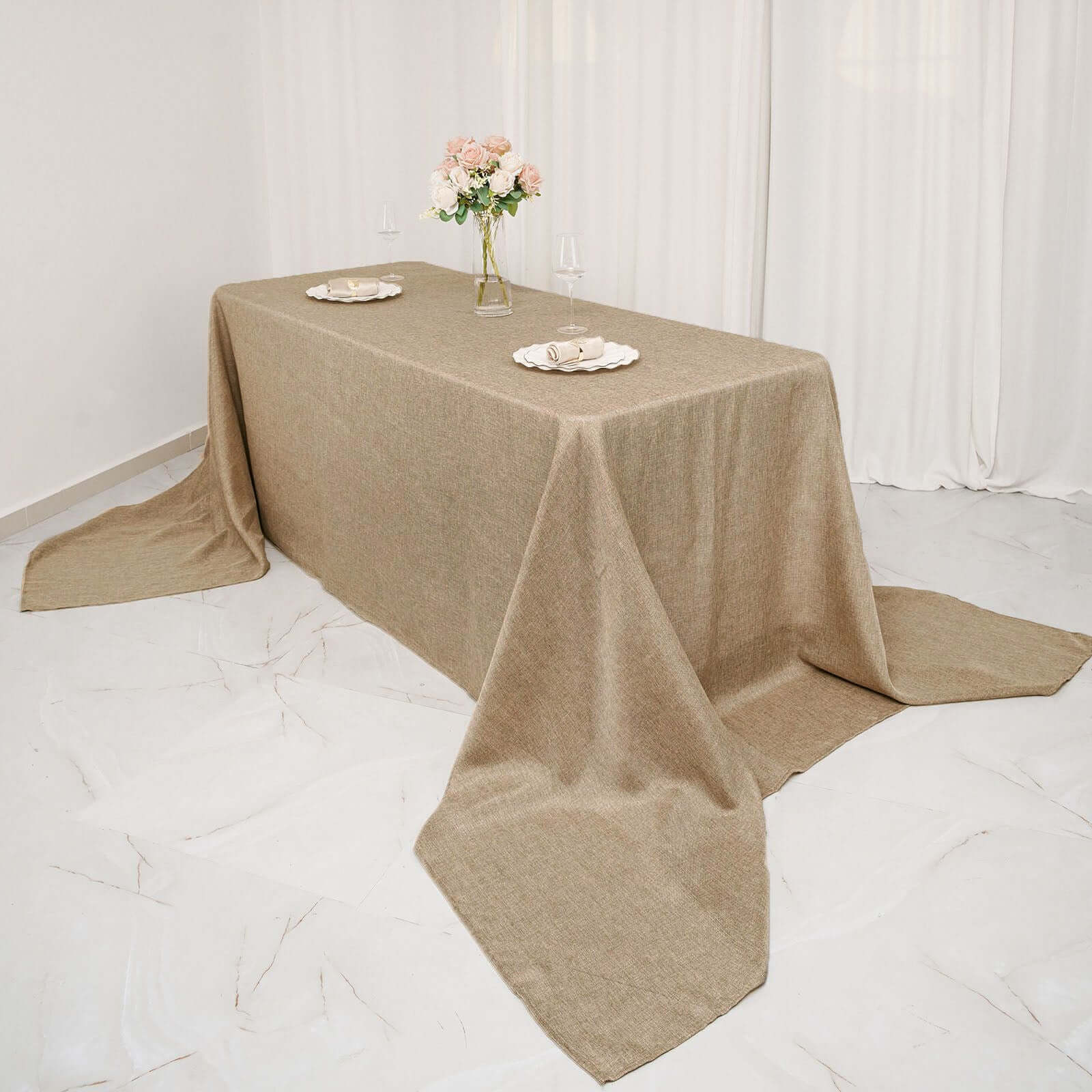Natural Rustic Faux Burlap Jute Rectangle Tablecloth - Perfect for Events!