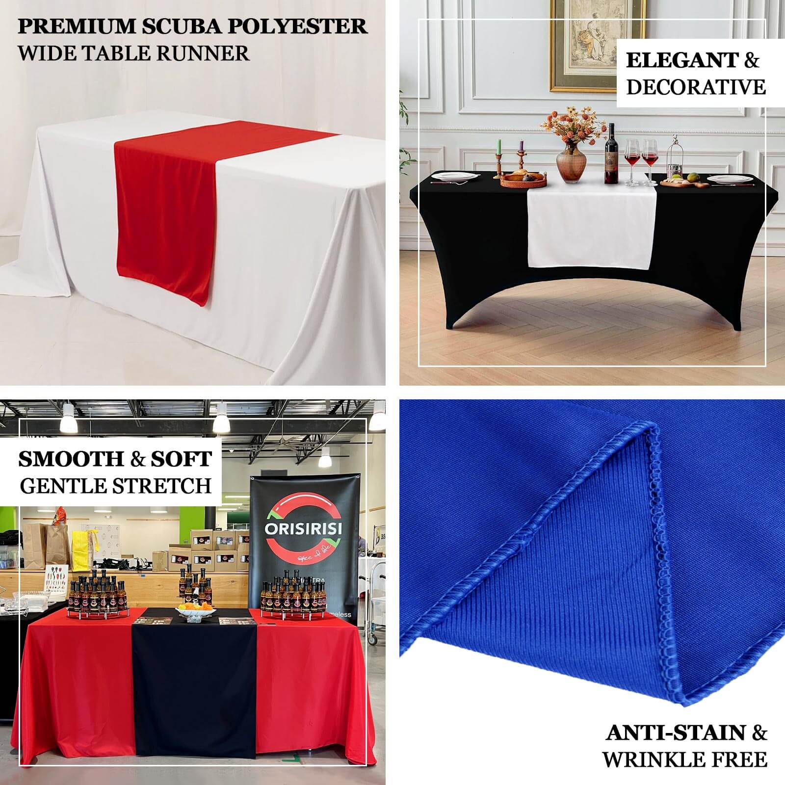 Navy Blue Wrinkle-Free Premium Scuba Polyester 36x72 Table Runner for Trade Shows