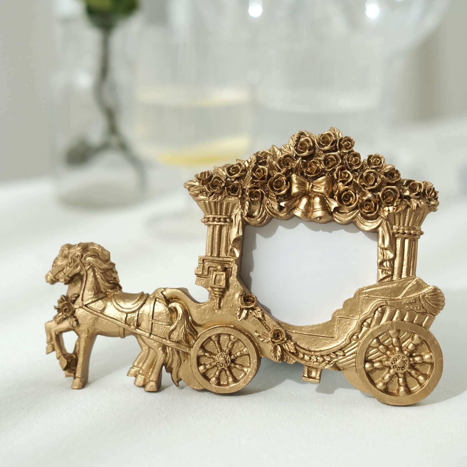 European-Style Gold Resin Horse Carriage Picture Frame - Ideal Place Card Holder & Wedding Party Favor