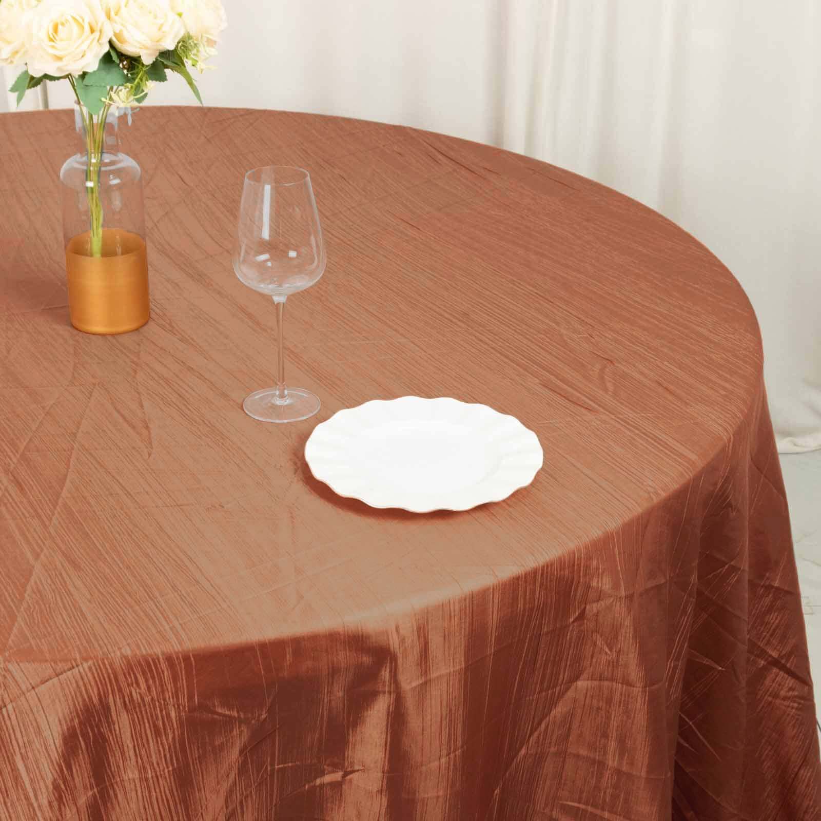 Exclusive Seamless Crinkle Taffeta 132' Round Tablecloth in Terracotta (Rust)