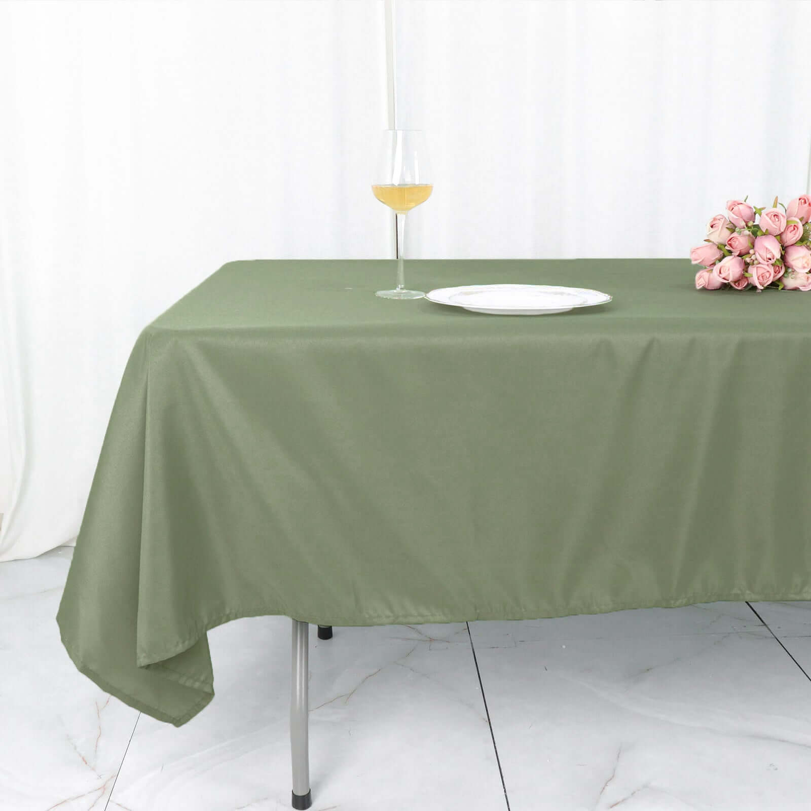 Dusty Sage Green 60x102 Polyester Rectangle Tablecloth - Durable & Stylish