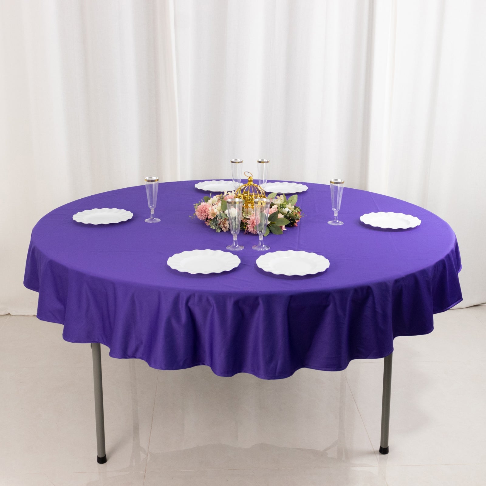 Premium Purple 70-Inch Round Scuba Tablecloth - Wrinkle & Stain Resistant