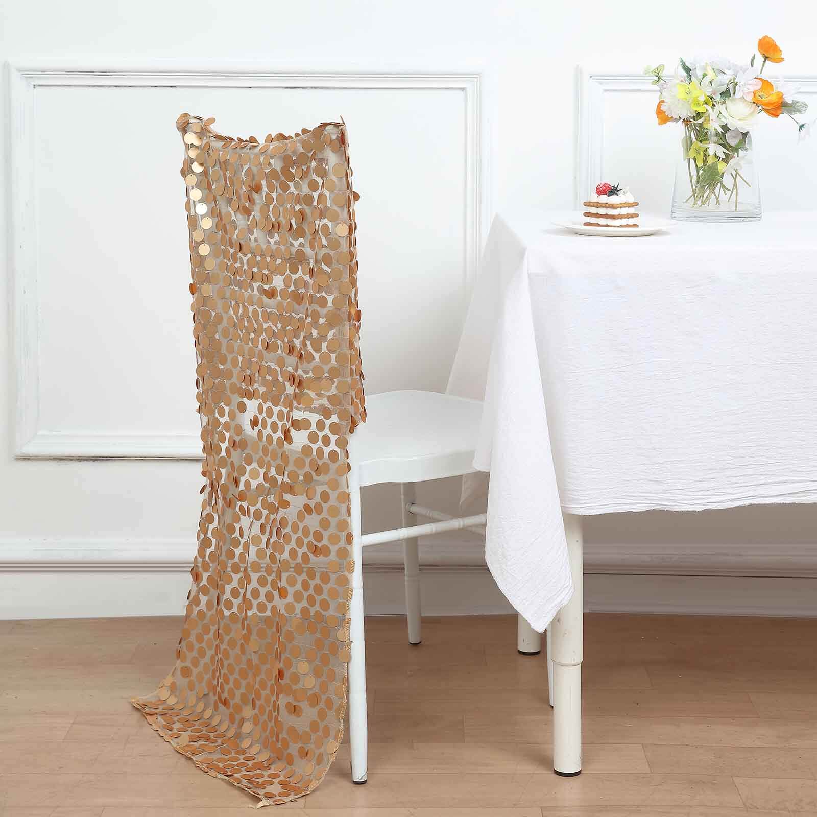 Matte Champagne Sequin Chair Slipcover for Chiavari Chairs - Glittering Big Payette Design