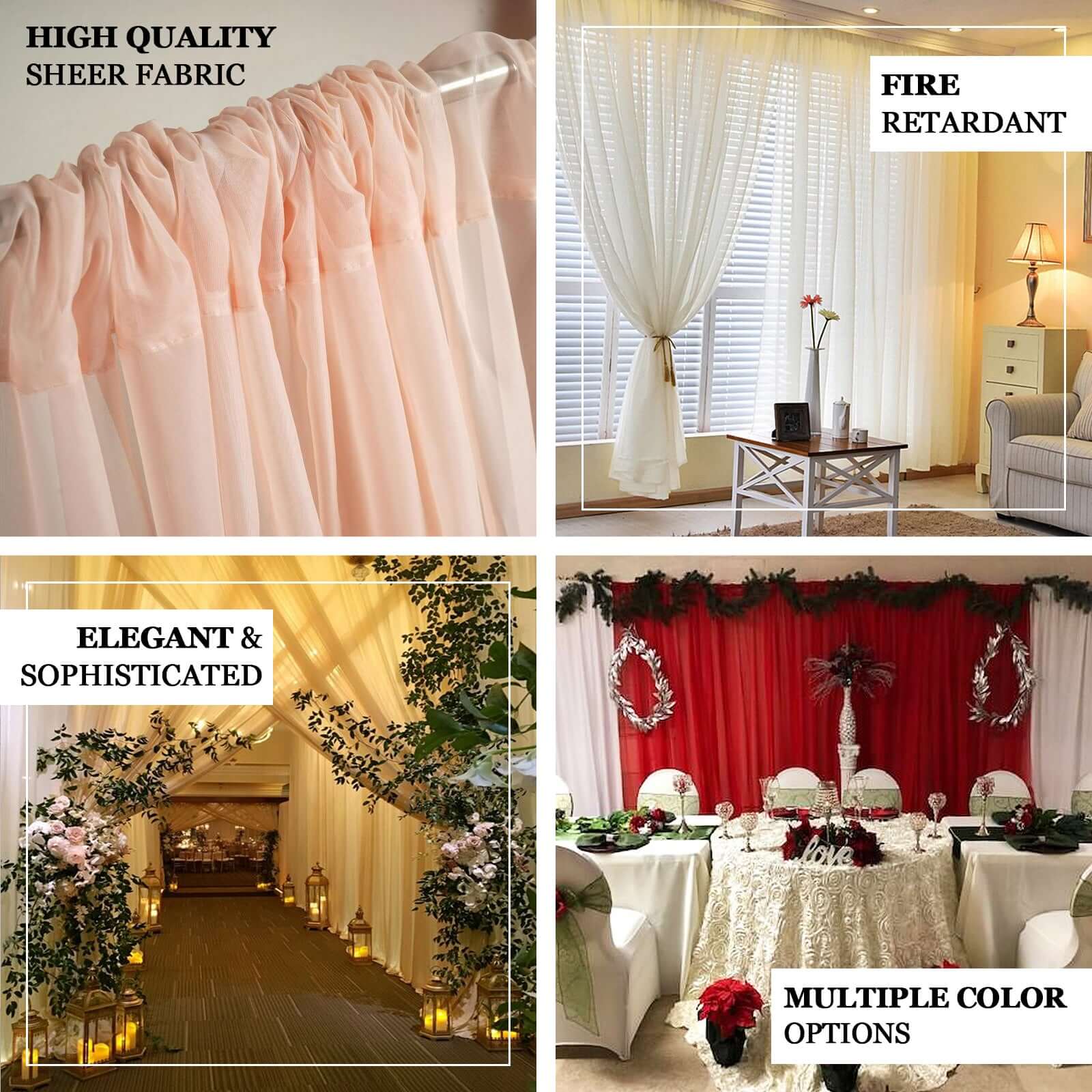 2-Pack Ivory Durable Flame-Resistant Chiffon Event Drapes, 10ftx10ft with Rod Pockets